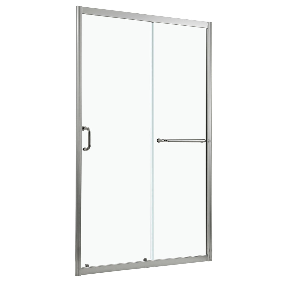 Elegant Single Sliding Bypass Shower Enclosure, Tempered Glass - Brushed Silver