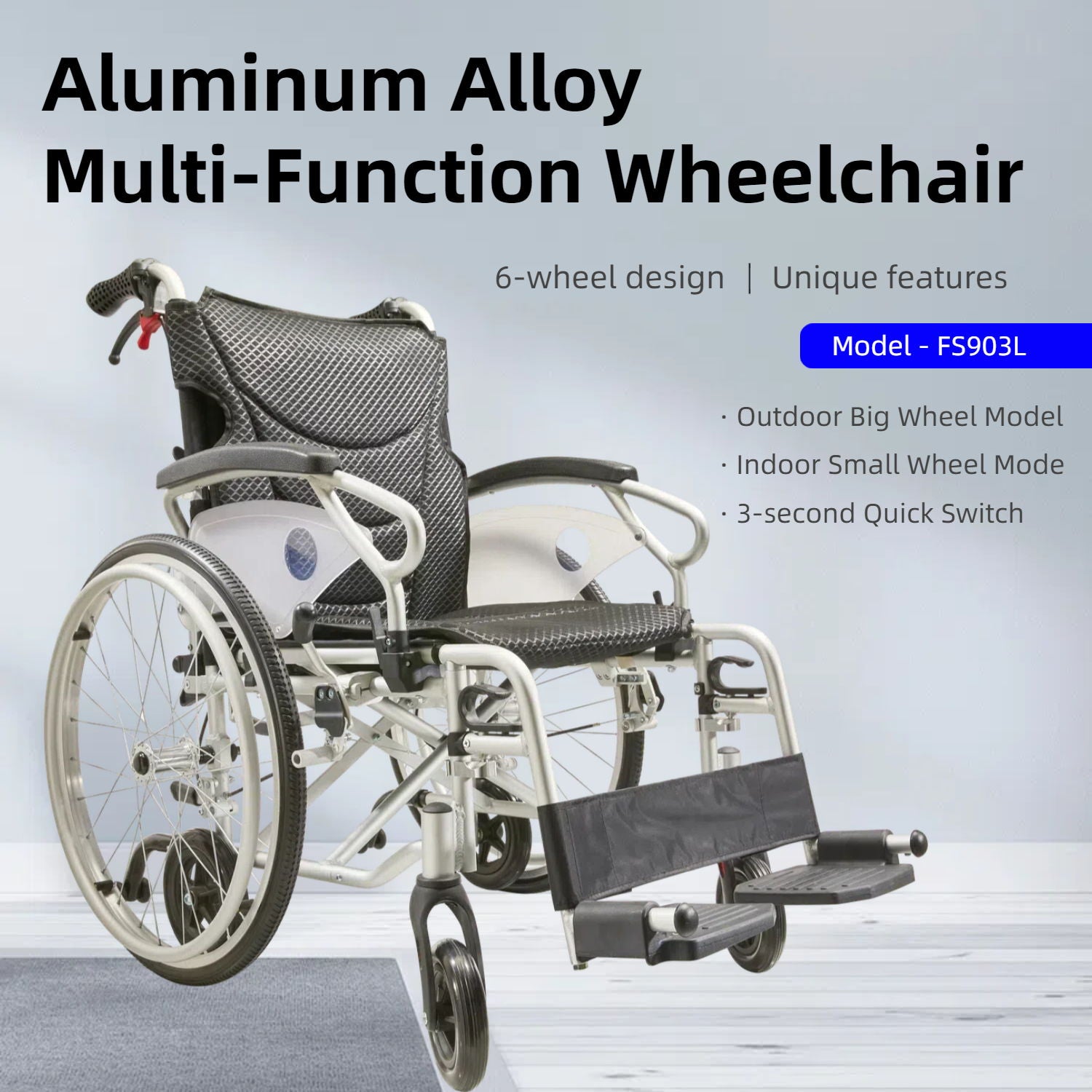 Innovative 6 Wheel Transport Wheelchair Lightweight Foldable Design With Dual Brakes Breathable Seat Anti Backflip Safety Perfect - Black / Silver