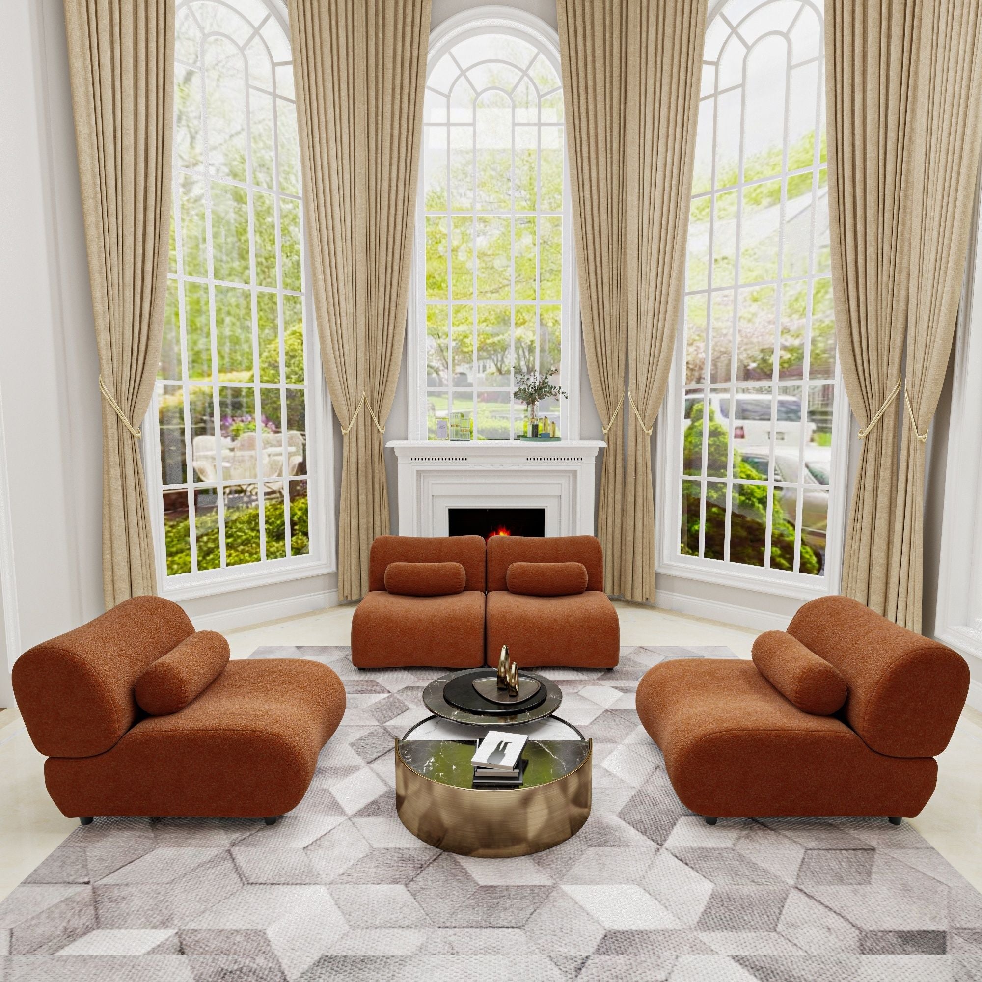 Modern L-Shaped Modular Sofa Set High Comfort Chenille Fabric