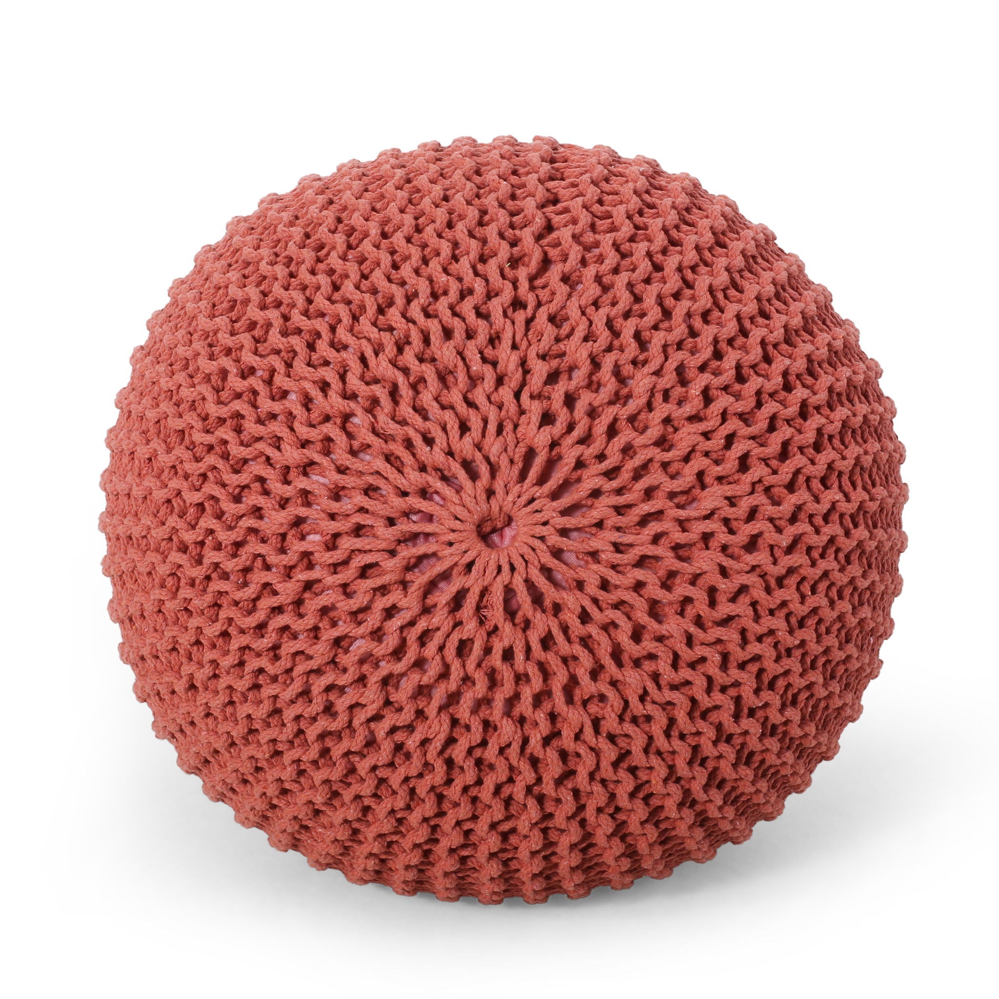 Bordeaux - Knitted Round Pouf Ottoman, Floor Cushion