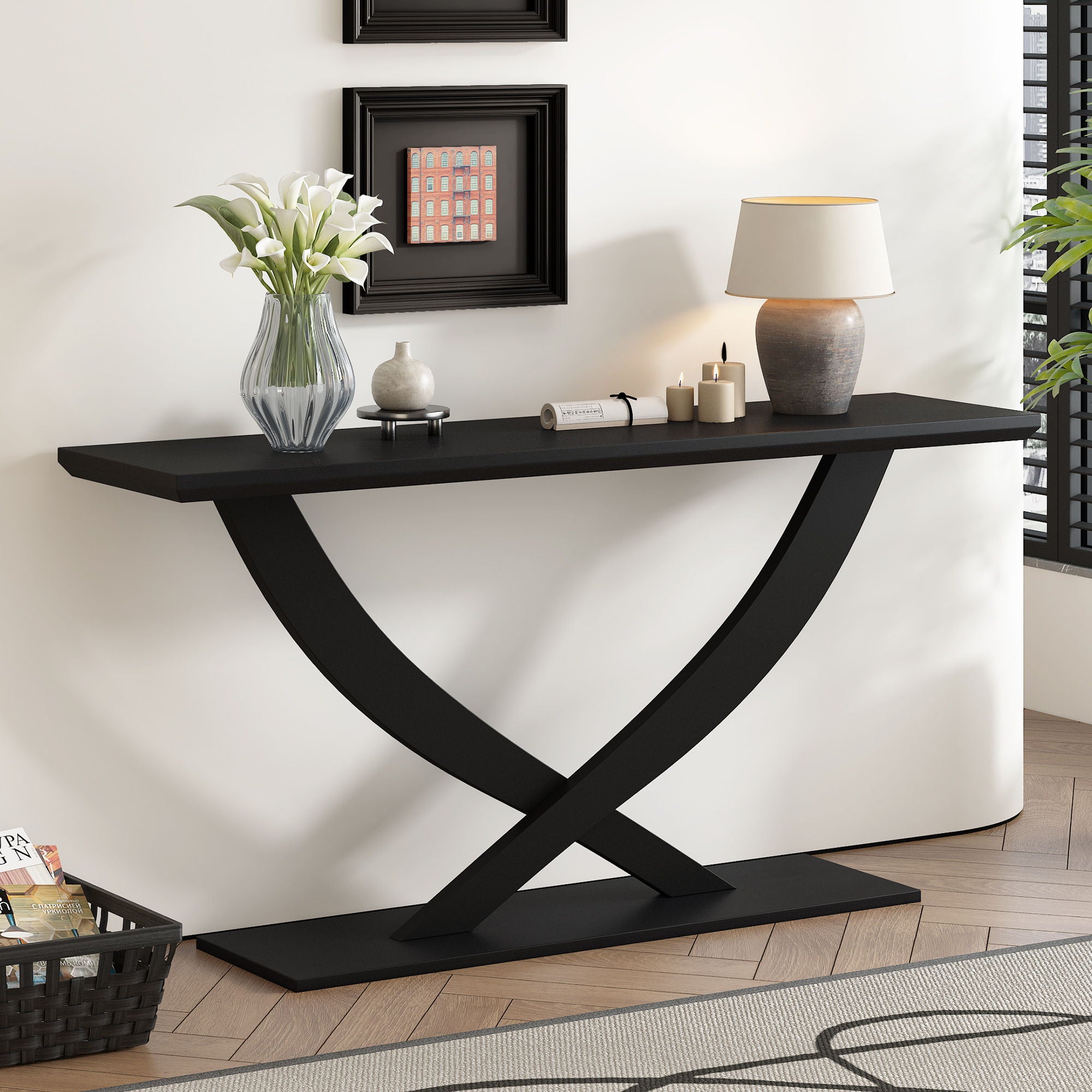 Console Table With Cross Leg Base And Reinforced Support Plate