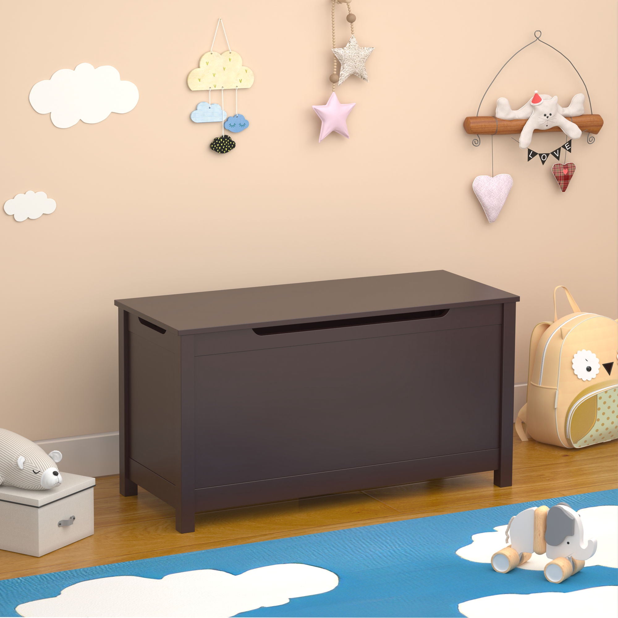 Toy Box Storage With Safety Hinged Lid