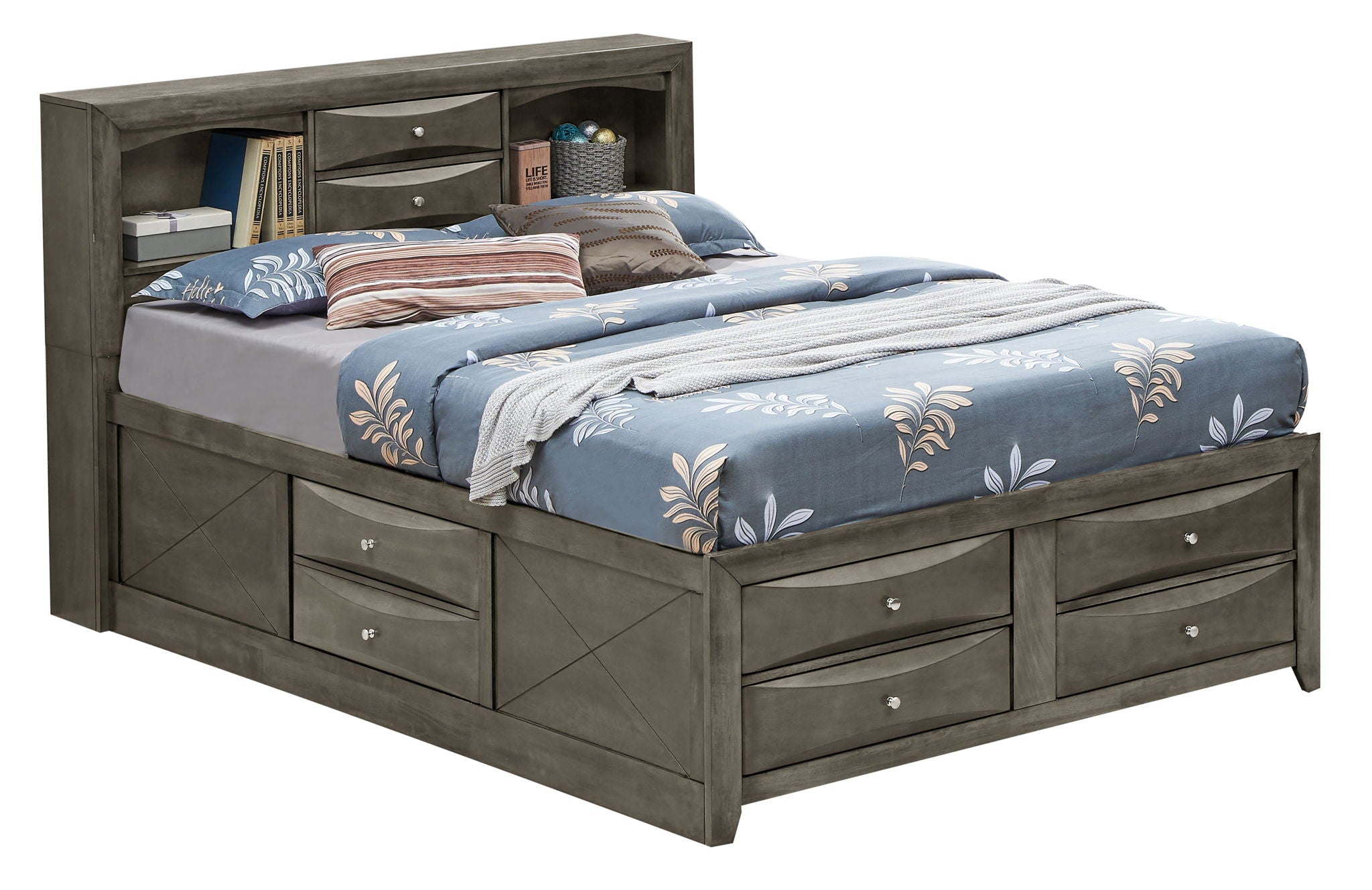 Modern Design Storage Bed With Bookcase Headboard