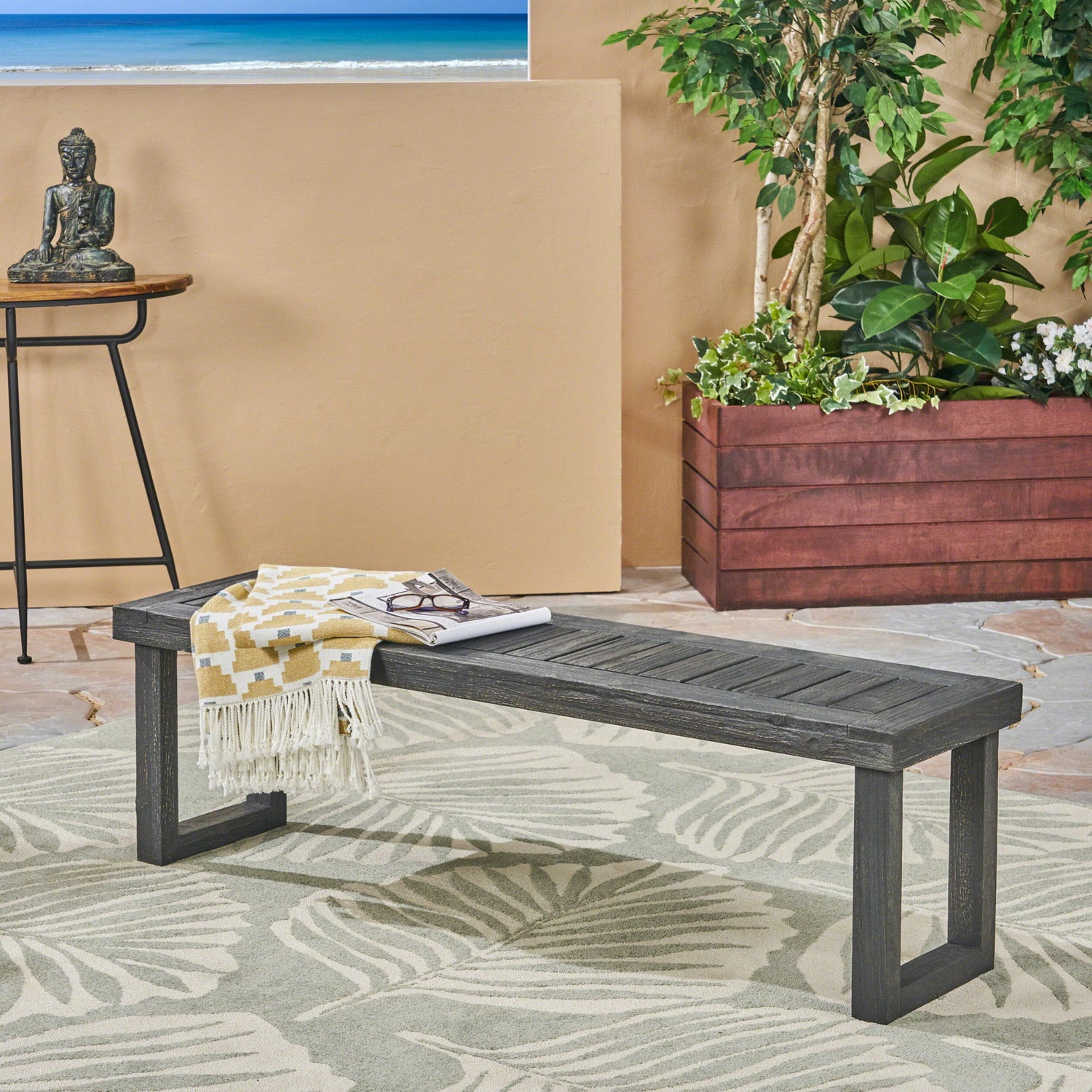 Realm - Outdoor Bench With Slat Panel Top And Base - Dark Gray