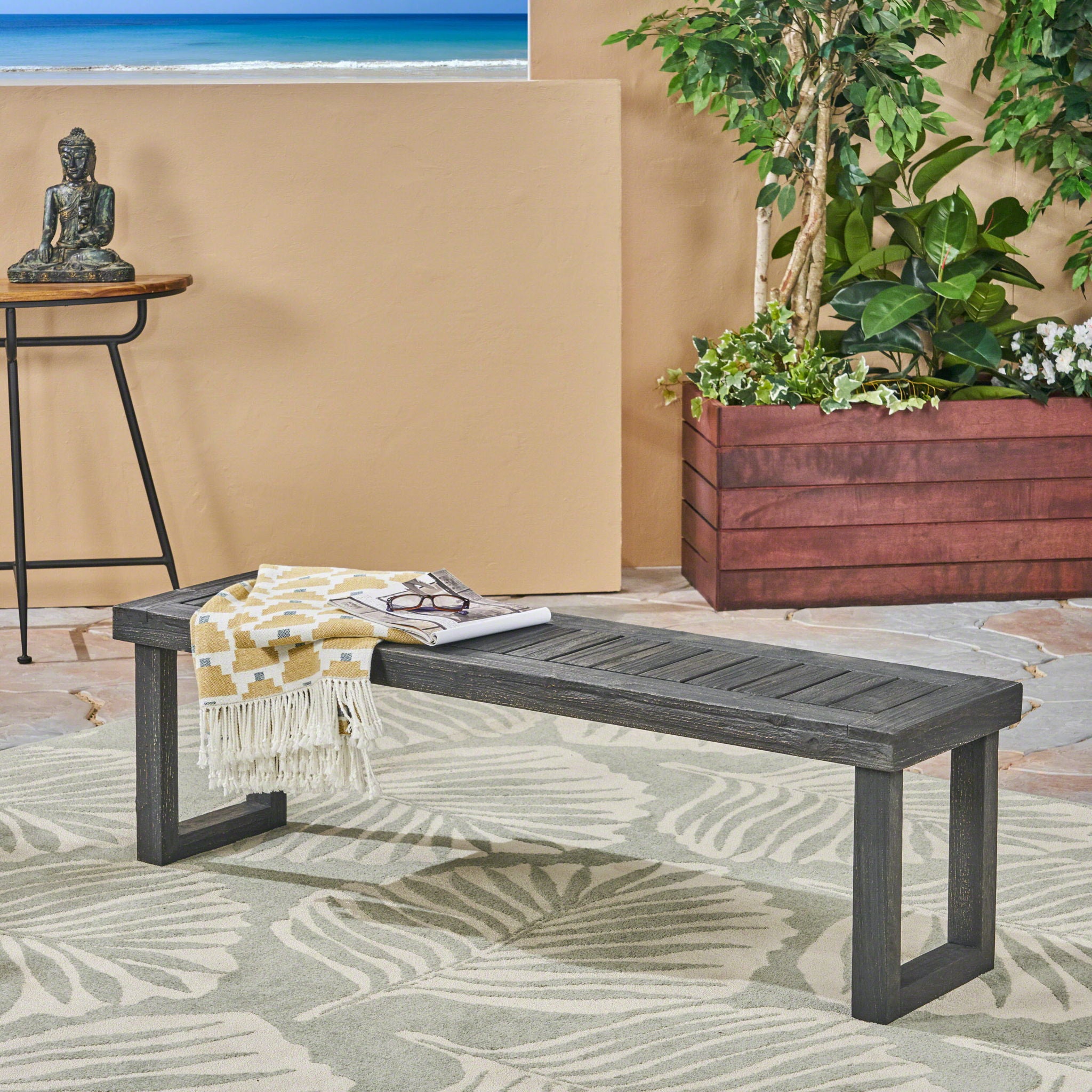 Realm - Outdoor Bench With Slat Panel Top And Base - Dark Gray