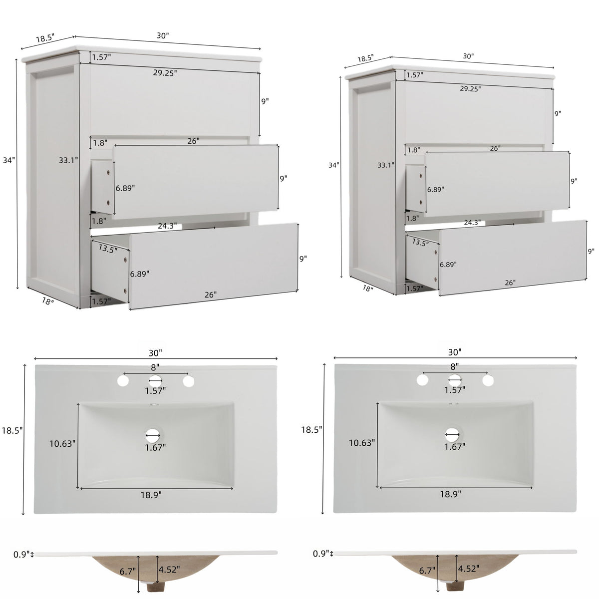 Double Sinks Bathroom Vanity Set With 2 Ceramic Basins