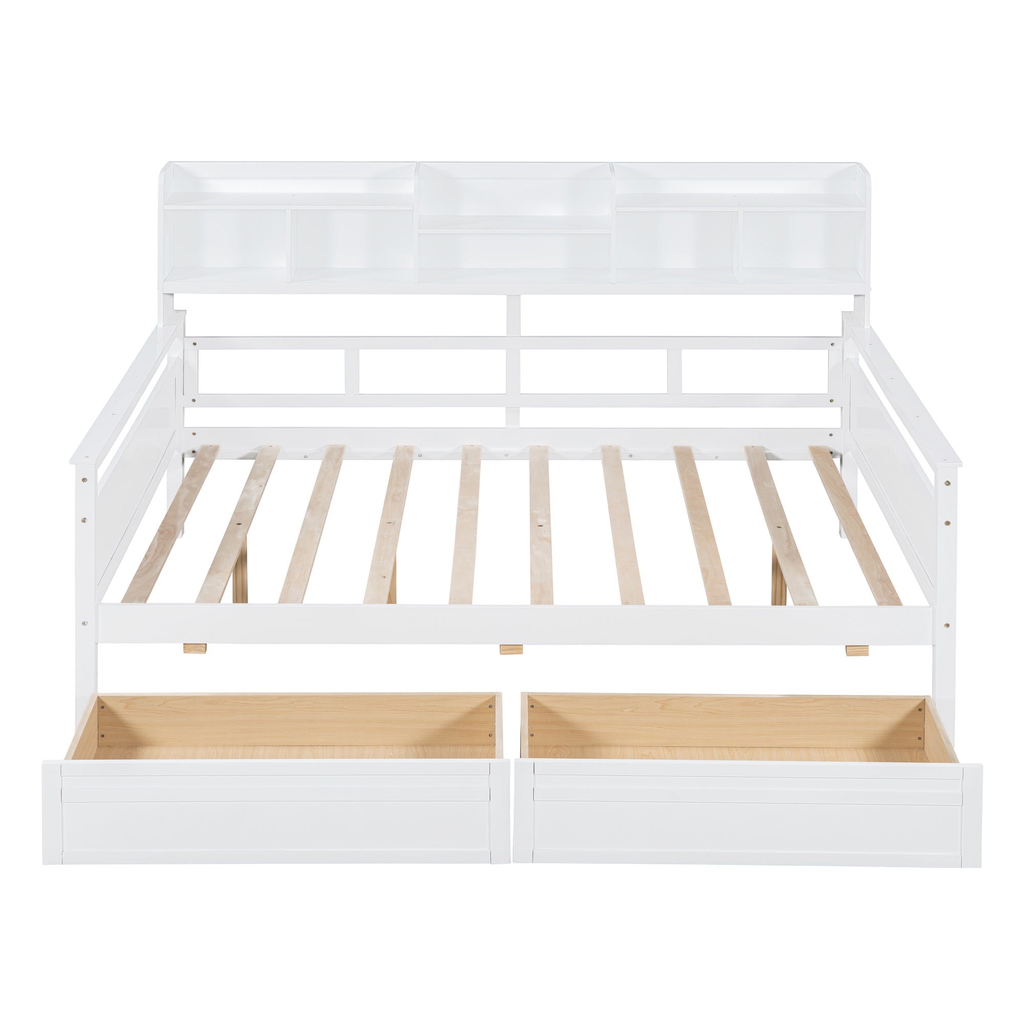 Daybed, Wood Slat Support, With Bedside Shelves And Two Drawers