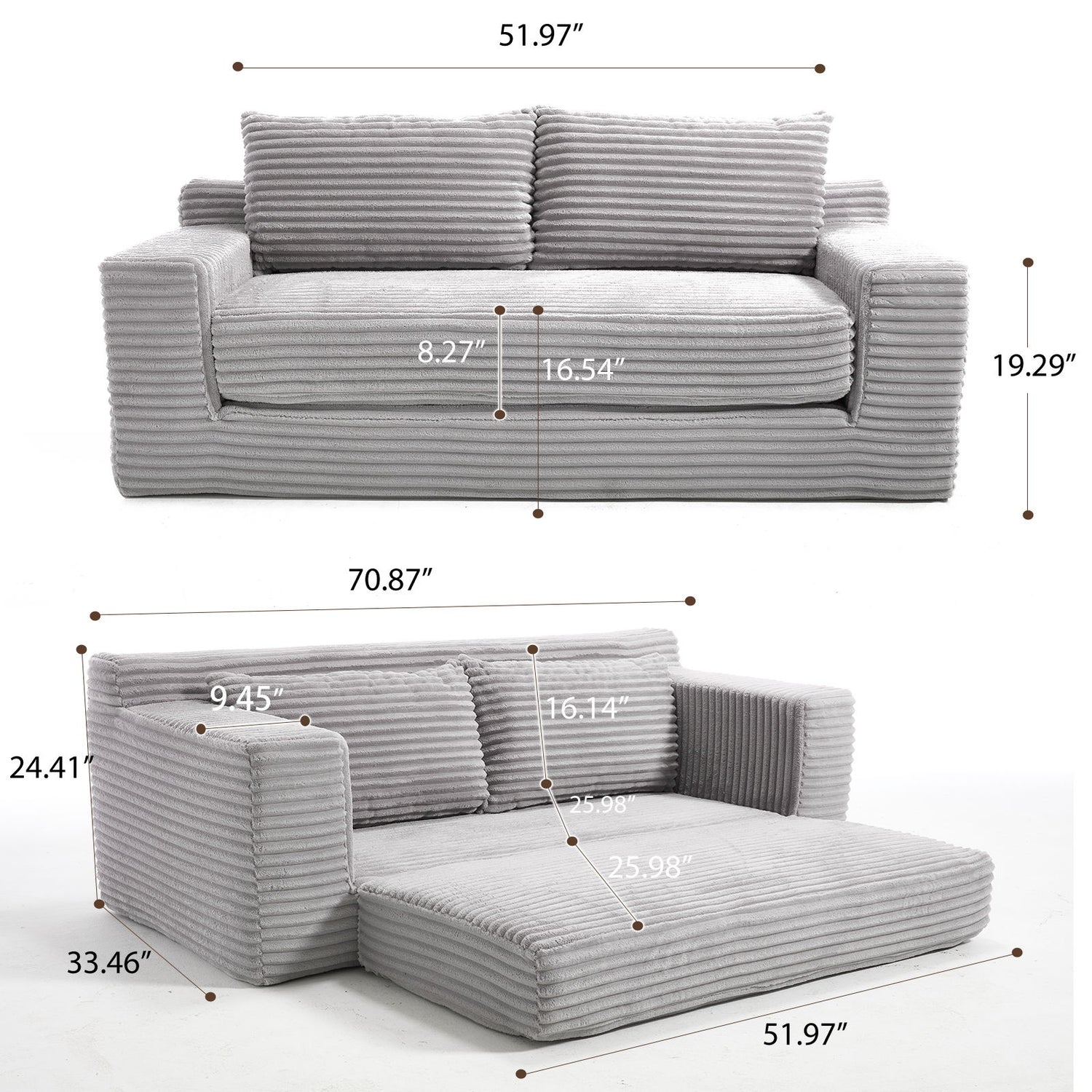 Convertible Loveseat Sofa Bed With Memory Foam & Steel Frame