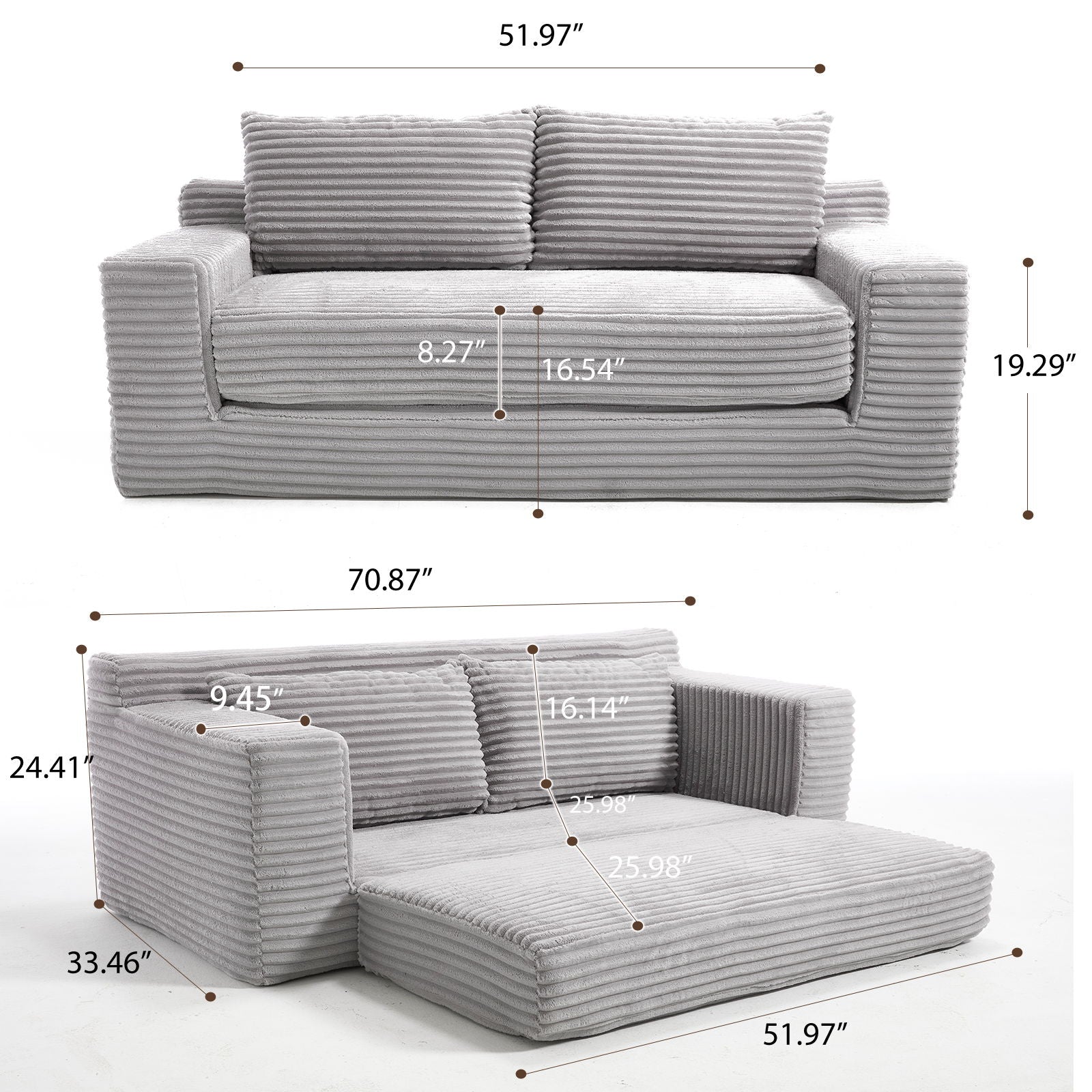 Convertible Loveseat Sofa Bed With Memory Foam & Steel Frame