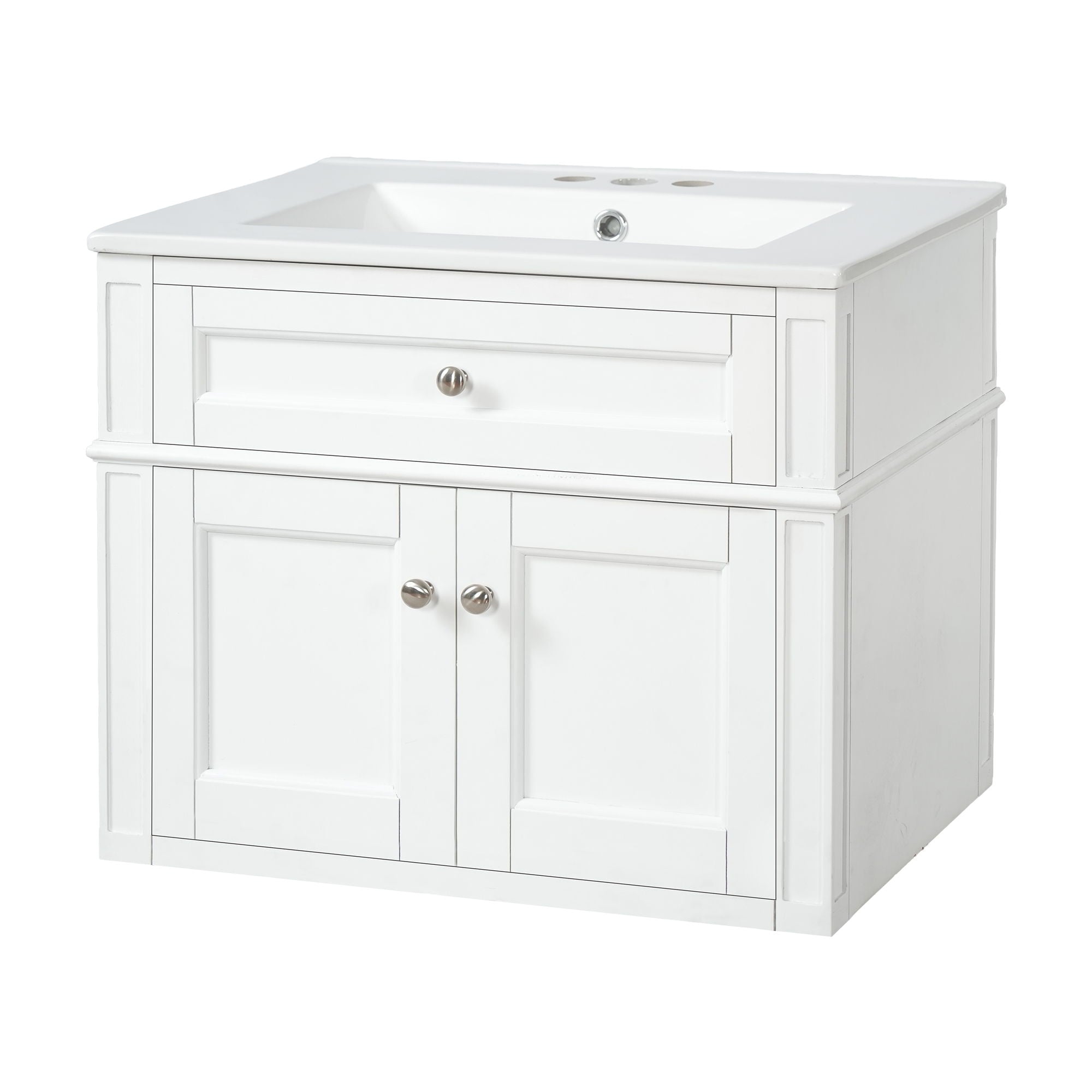 Wall Mounted Bathroom Vanity With Tip Out Drawer And Open Back Design