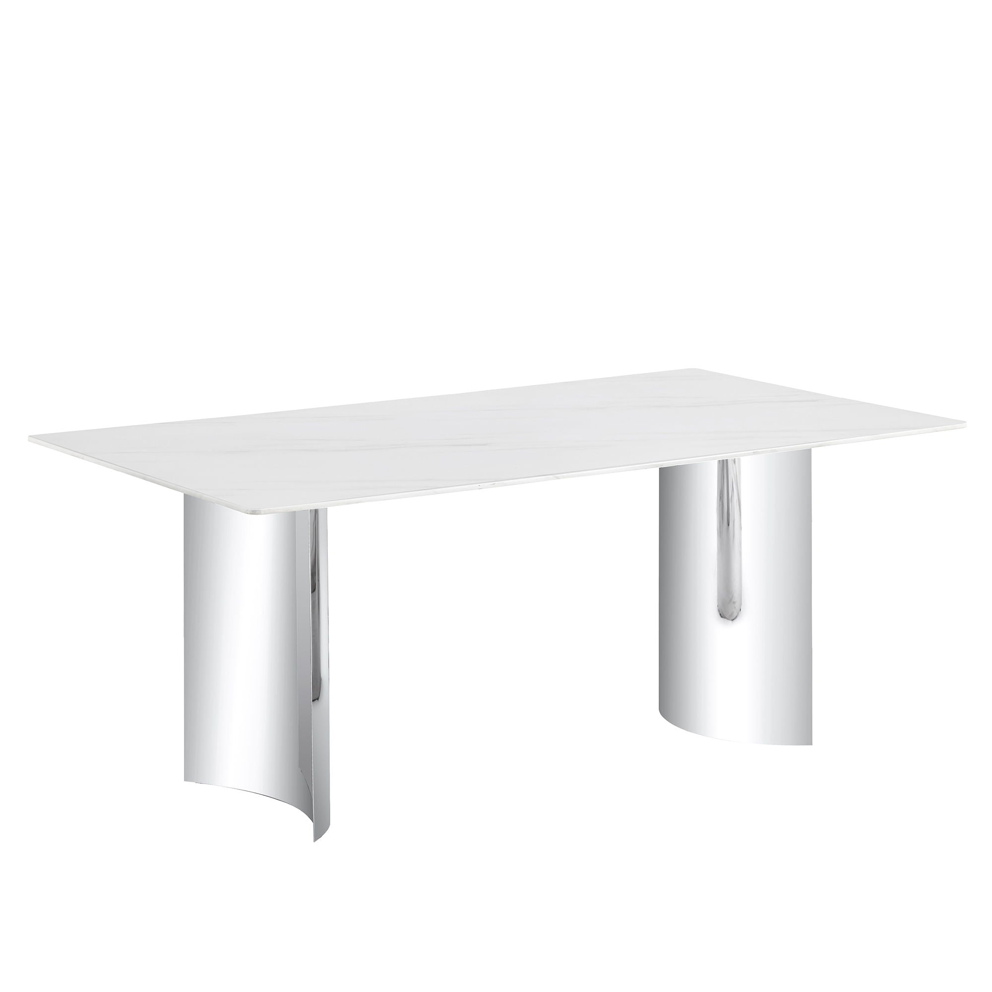 Modern Minimalist Dining Table With Imitation Marble Glass Desktop And Metal Legs