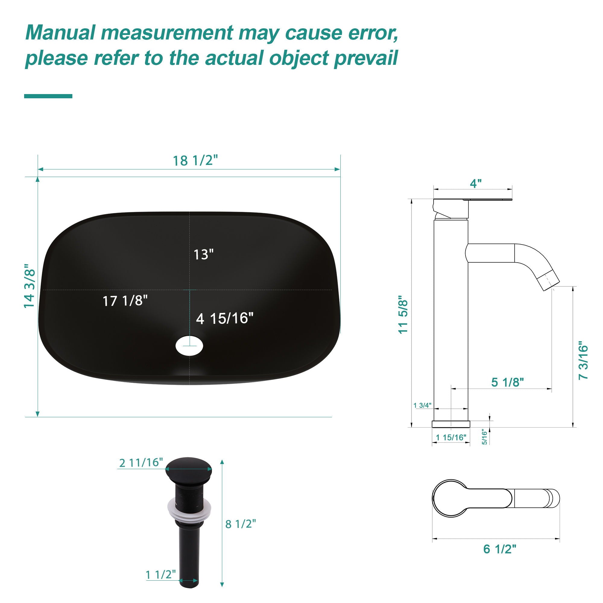 Artistic Tempered Glass Vessel Sink With Faucet And Pop Up Drain - Matte Black
