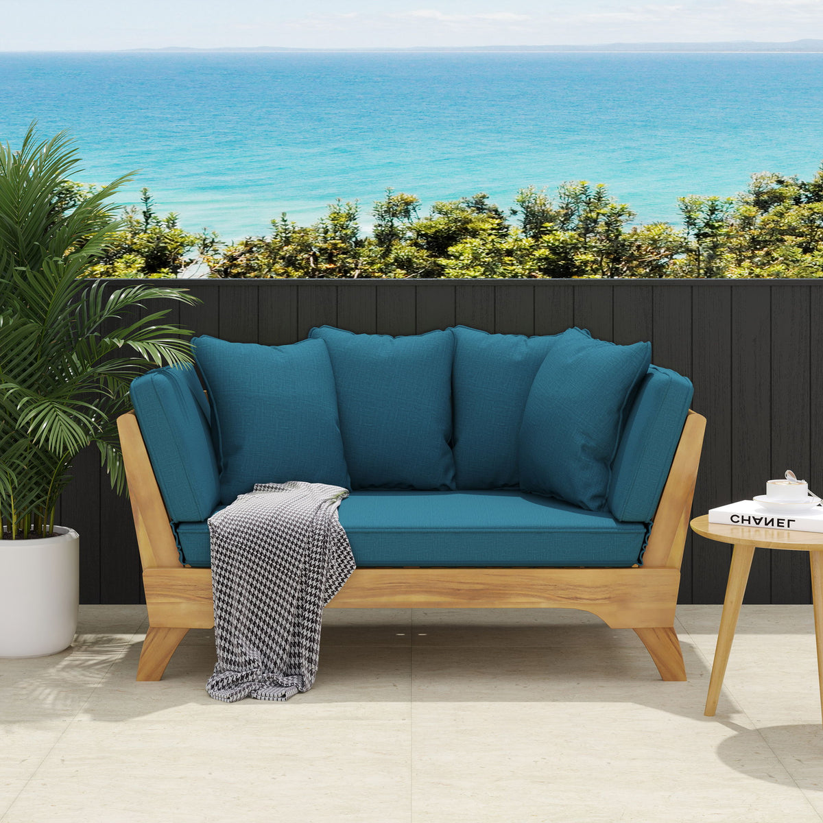 Outdoor Acacia Wood Expandable Daybed With Cushions