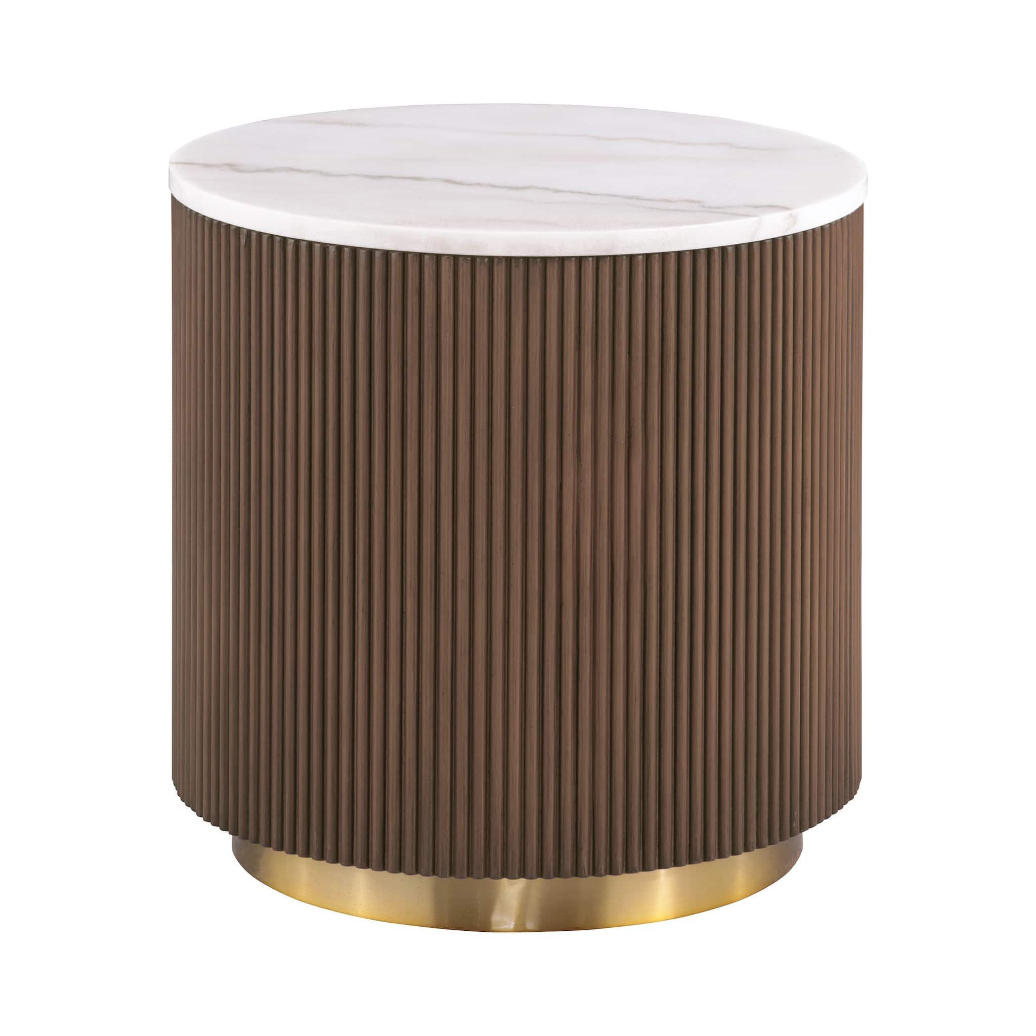3 Piece Table Set Oval Cocktail Table, 2 Round End Tables - Brown / Gold / White