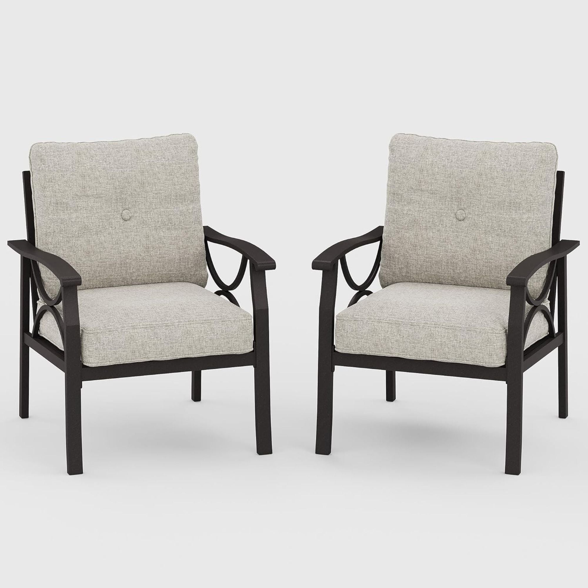 All-Weather Armchairs With Cushions, Modern Sculptural Design (Set of 2)