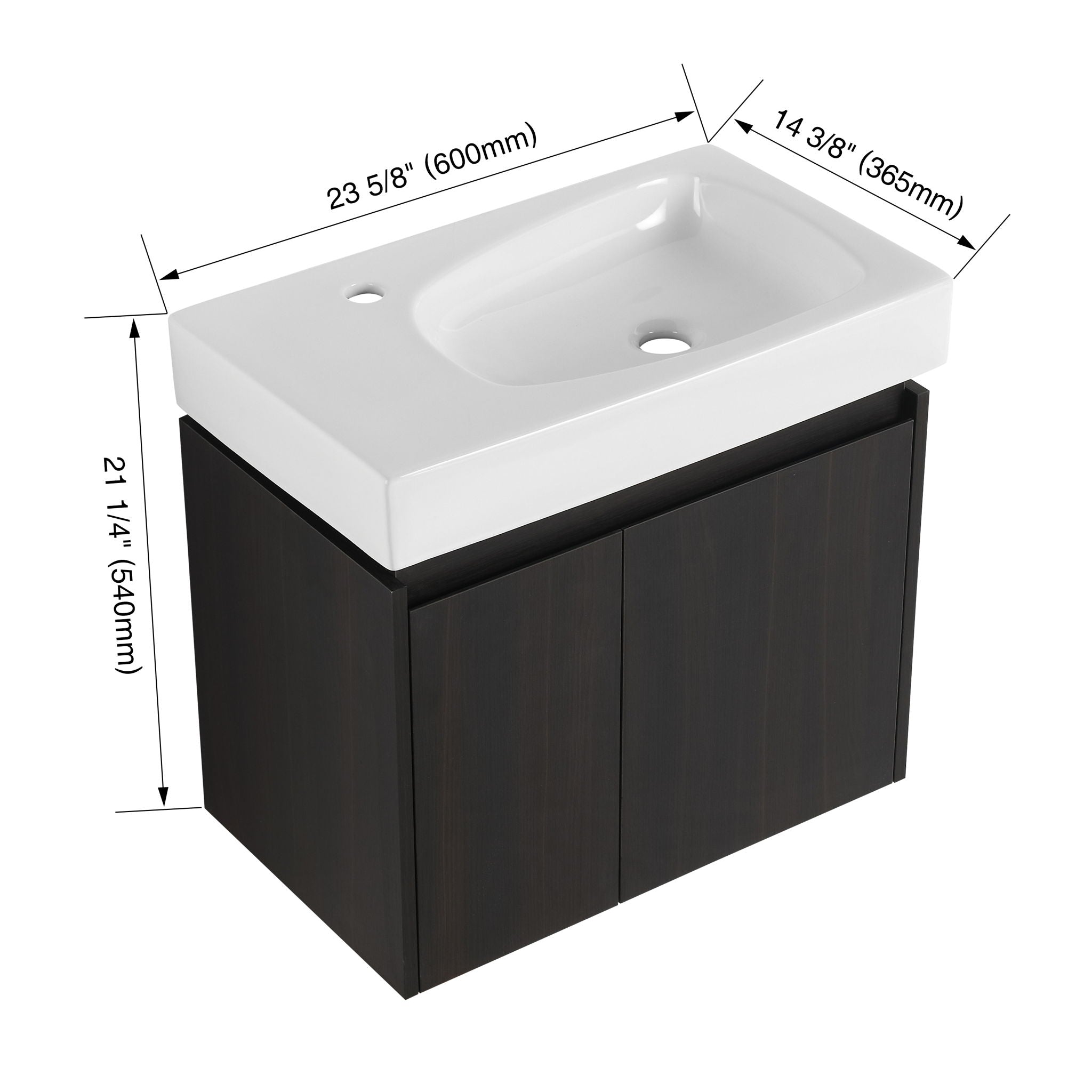 Modern Bathroom Vanity With Ceramic Basin, Wall Mounted Floating Sink Combo, Storage Cabinet