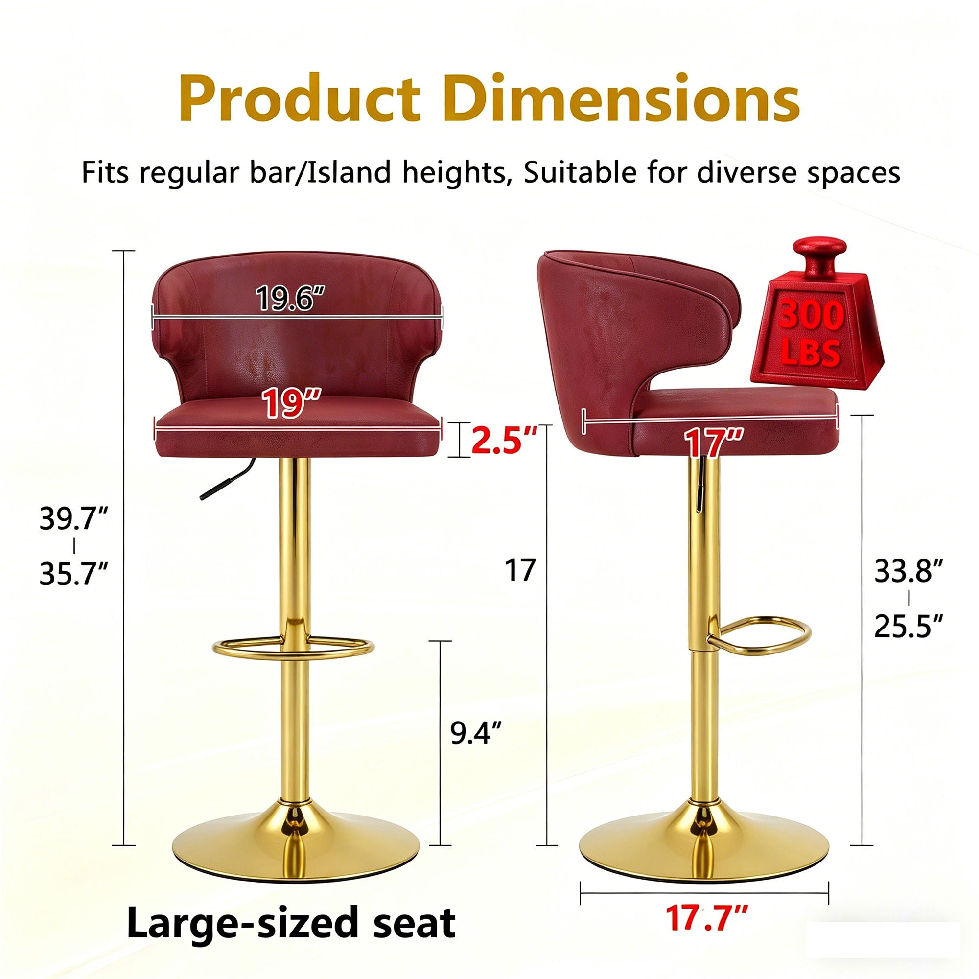 Adjustable Swivel Bar Chair With High Back Support