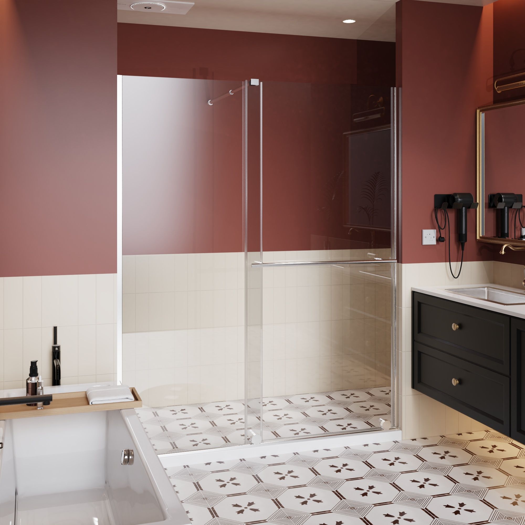 Guyou Glass Shower Door, Sliding Door Dual Usage - Chrome