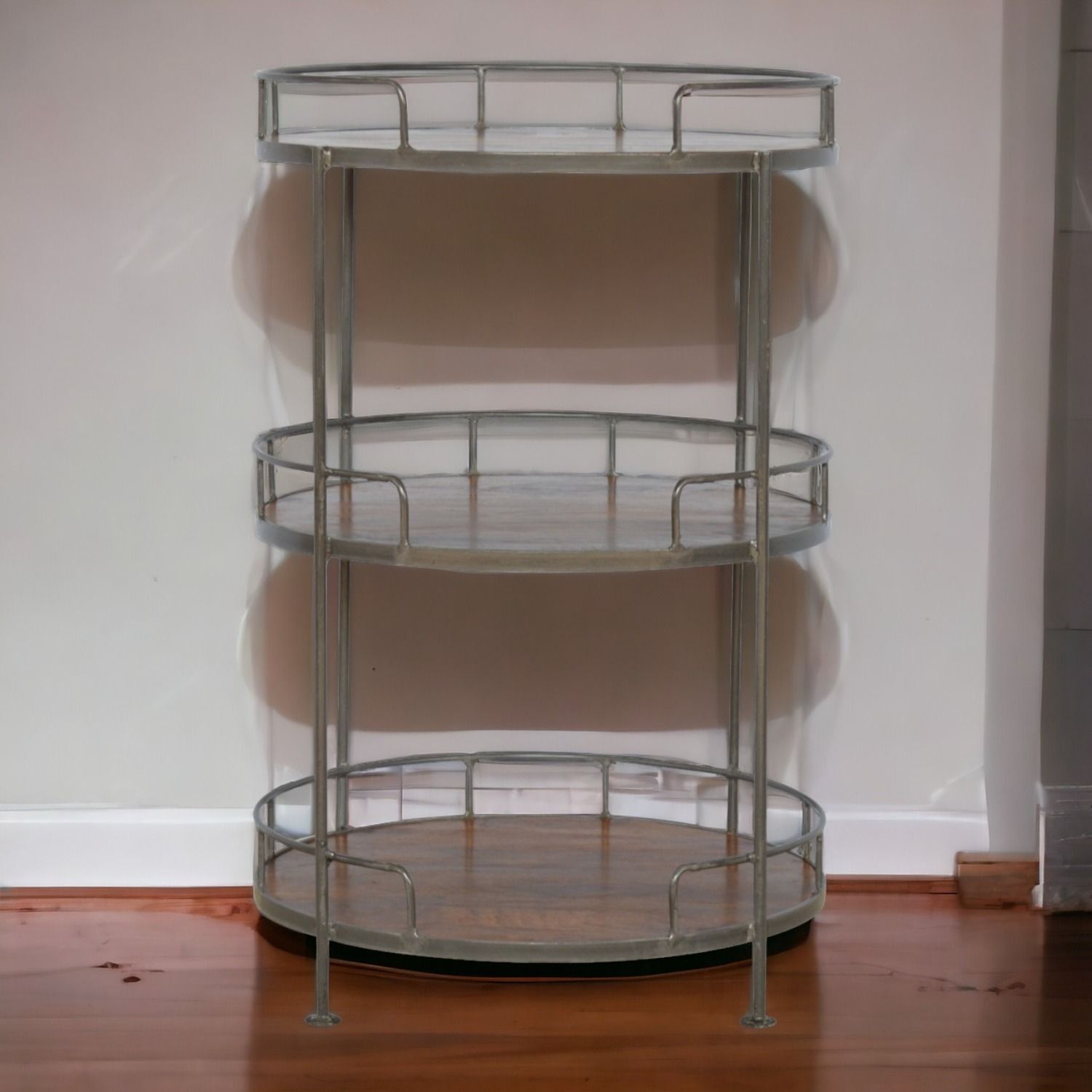 Industrial Round Butler Tray Table - Chestnut