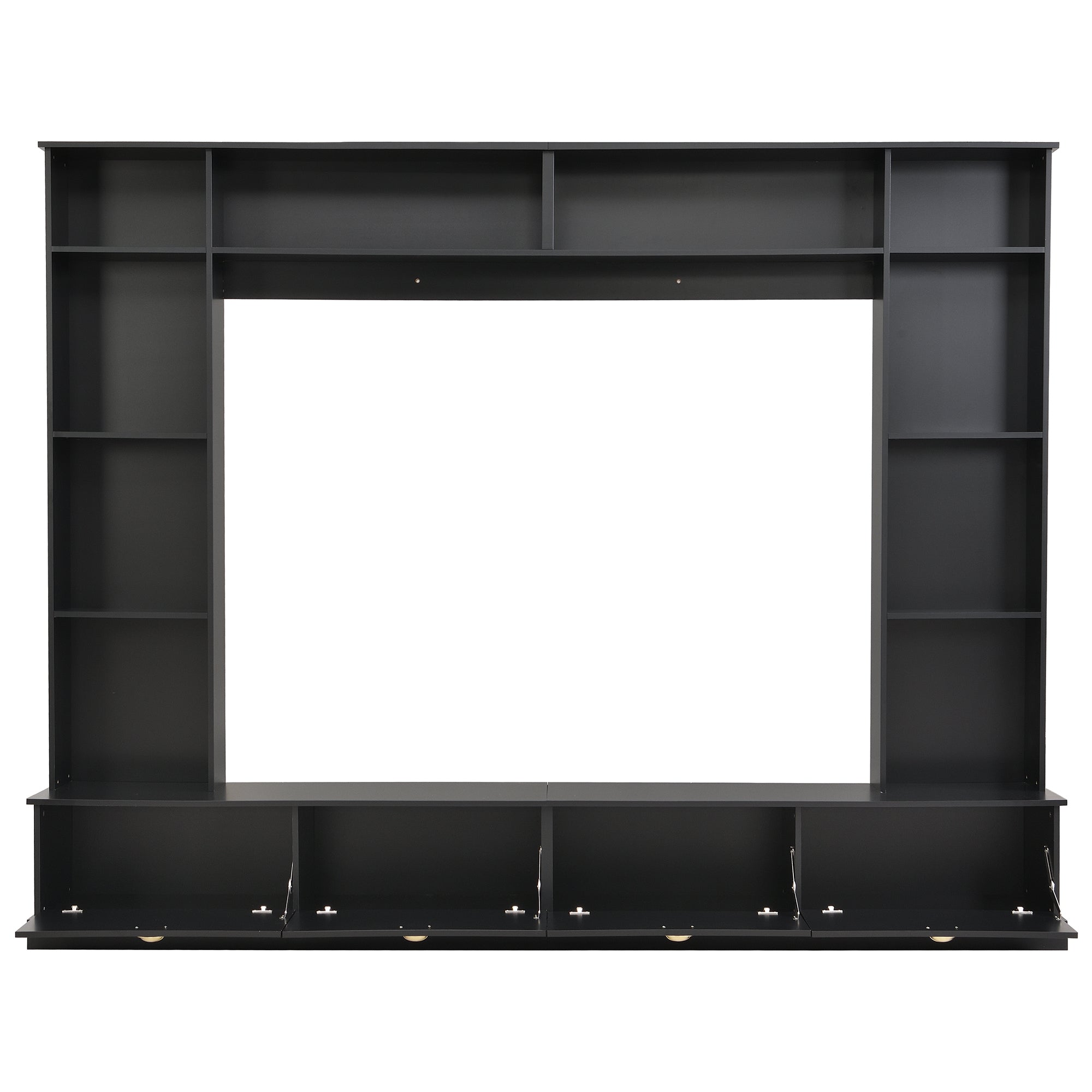 Large Wall Unit Entertainment Center with Bookshelves for TVs Up to 78" Modern TV Console with Cabinets and Open Shelves, 4-in-1 TV Stand with Golden Handles, Black, 104.2&