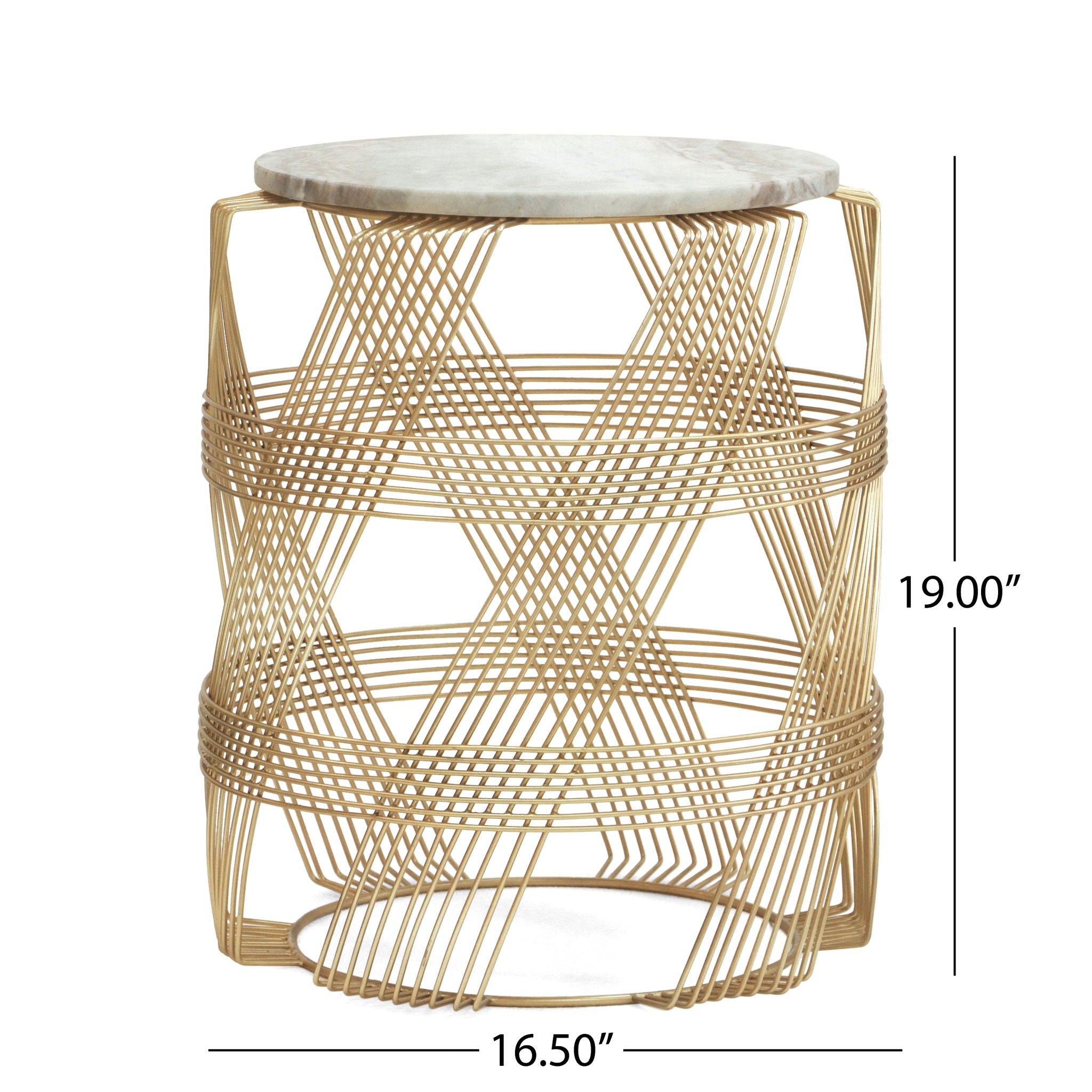 Round Table With Marble Top And Metal Base - Gold / Natural