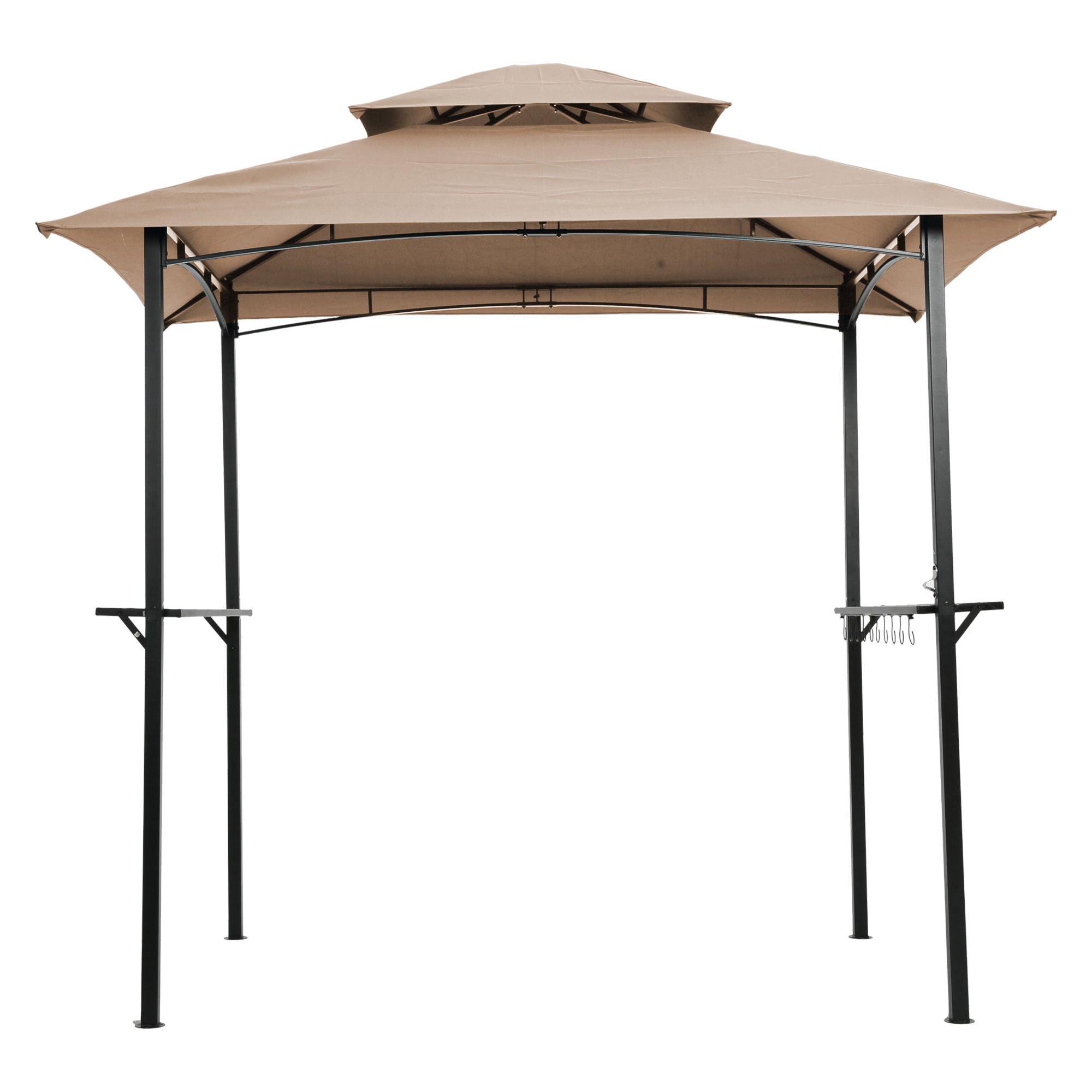 Outdoor Grill Gazebo With Double Tier Soft Top Canopy, Steel Frame, Bar Counters & Hook
