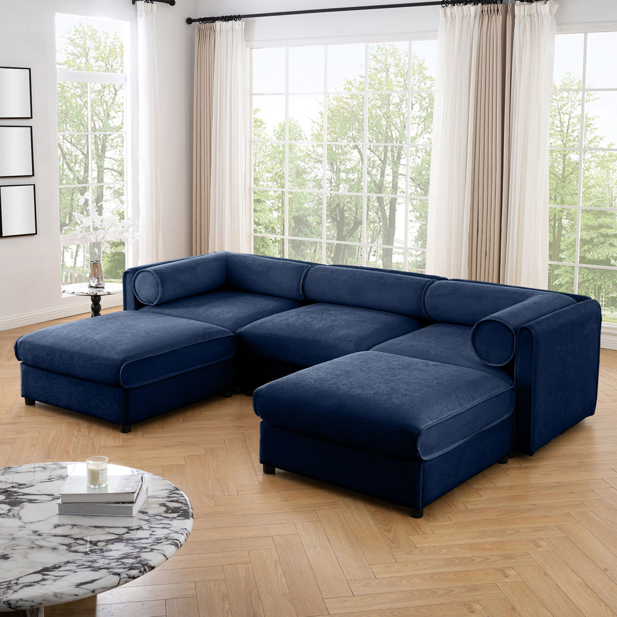 Contemporary Elegant Sofa With Storage And Ottoman