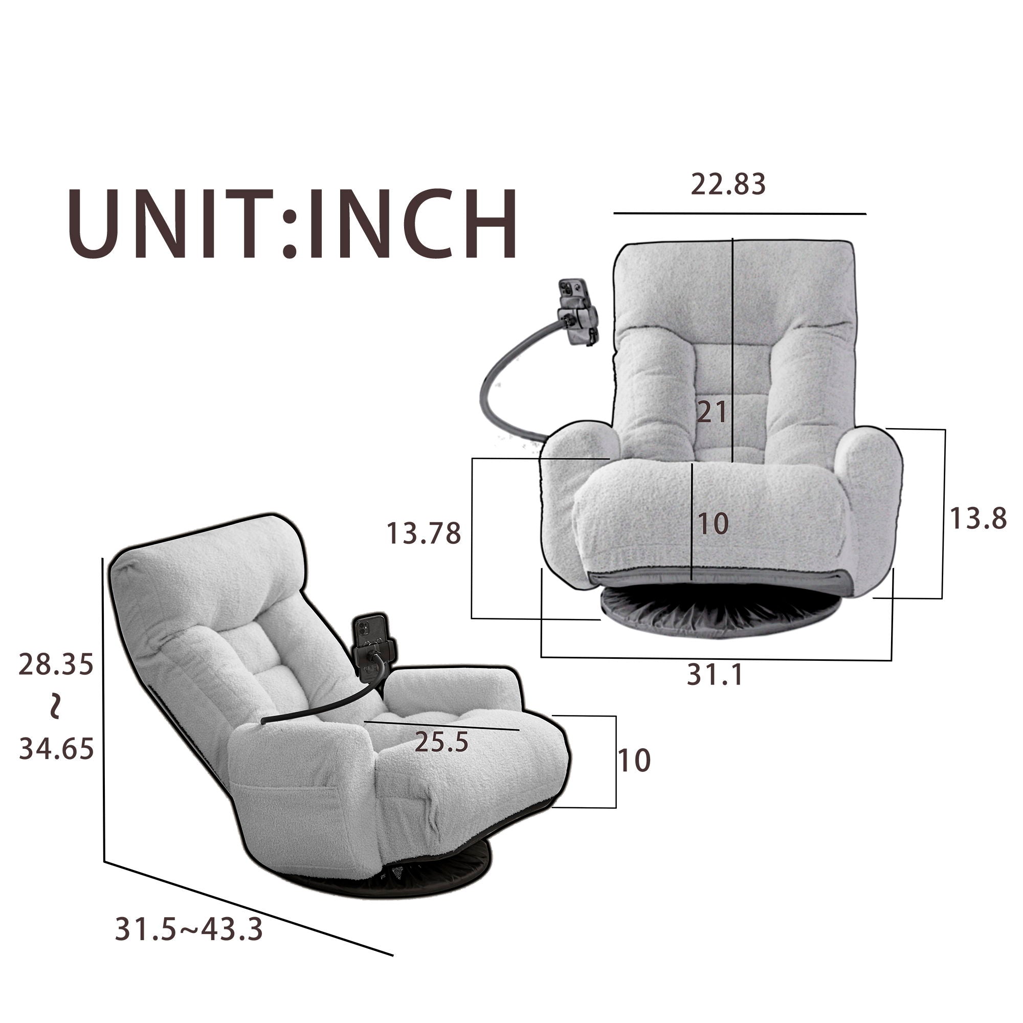 Adjustable Swivel Lounge Chair With 360 Degree Rotating Seat And Headrest Support