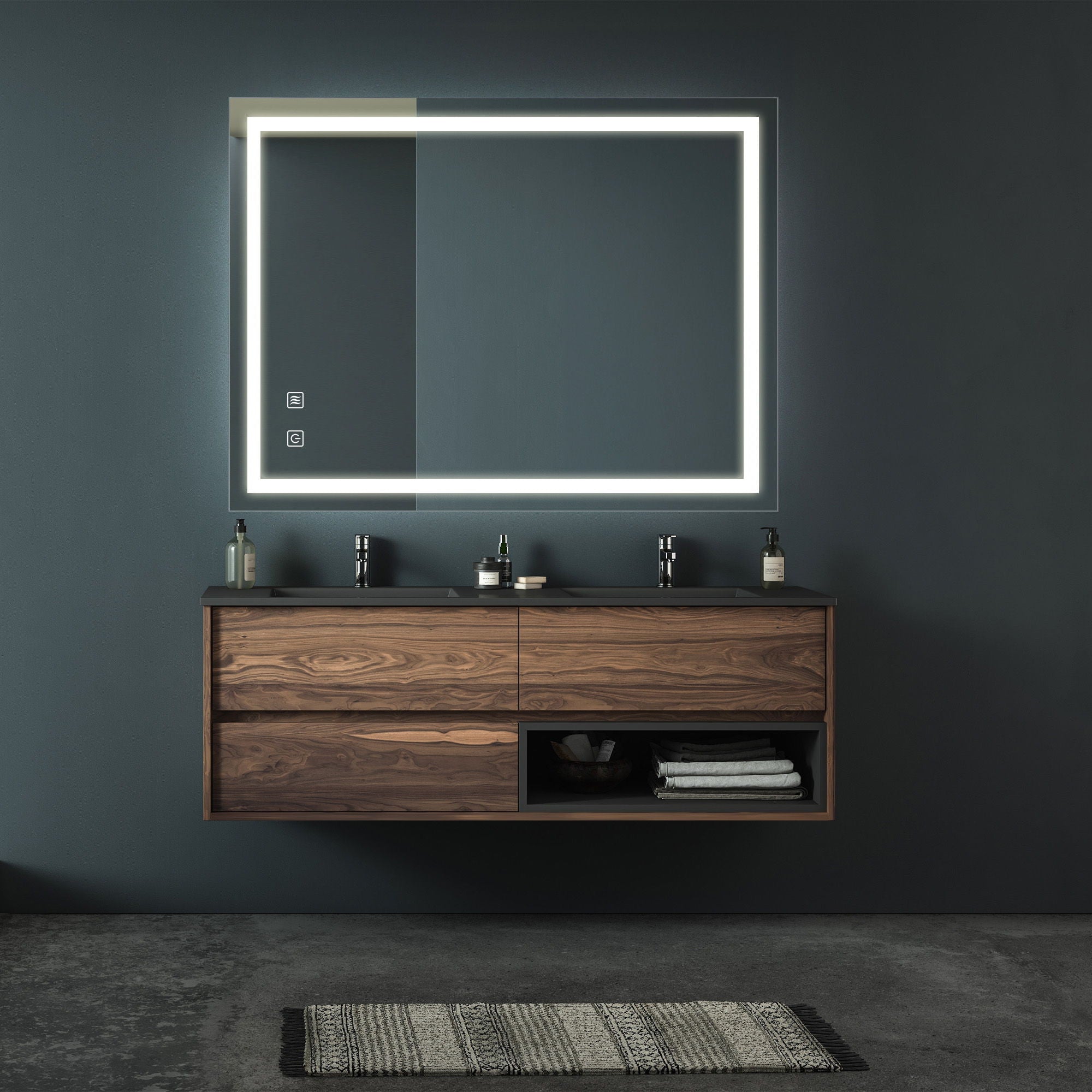 Bathroom Vanity Rectangle Mirror With Front Lighting, Anti Fog, Dimmable, Smart Memory Function