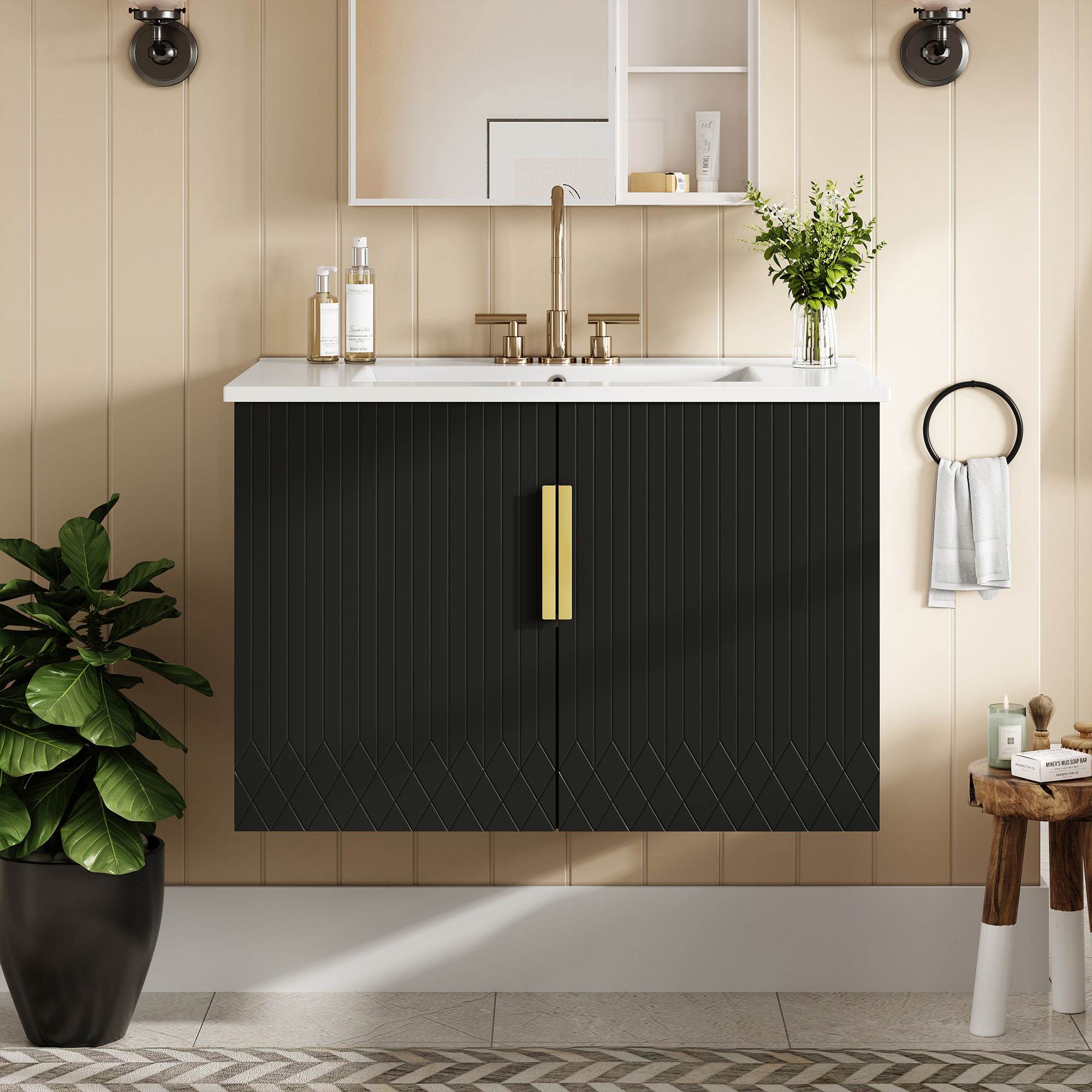 Bathroom Vanity With Sink, Rectangular Storage Cabinet With 2 Soft Closing Doors