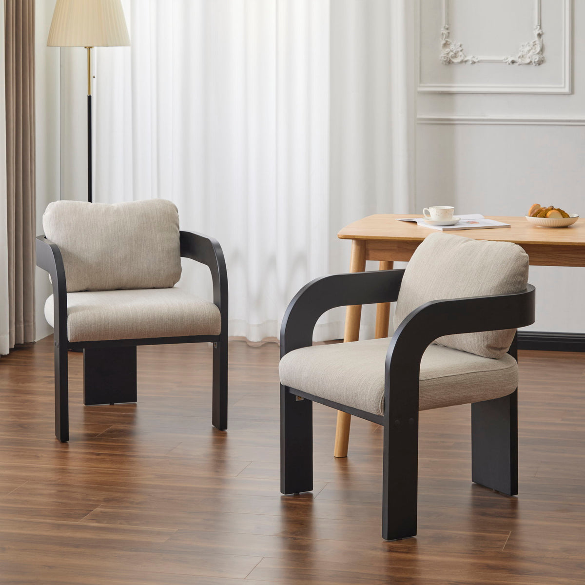 Dining Chairs With Pillow Back (Set of 2) - Beige / Black