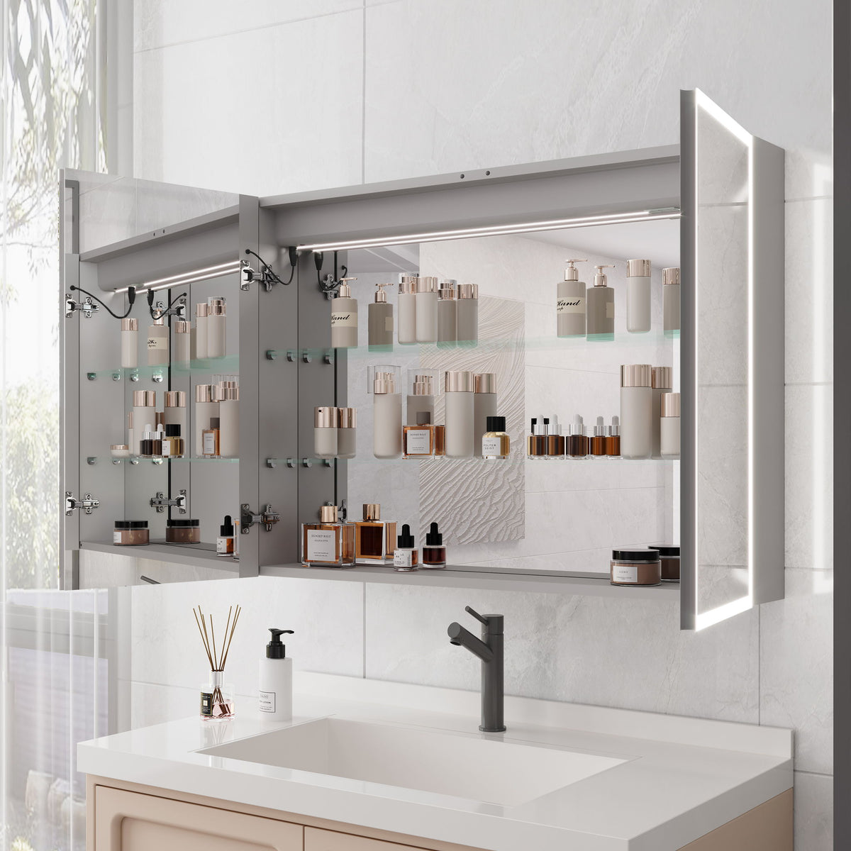 Bathroom Medicine Cabinet With Lights, LED Medicine Cabinet With Mirror, Lighted Medicine Cabinet With Defogger