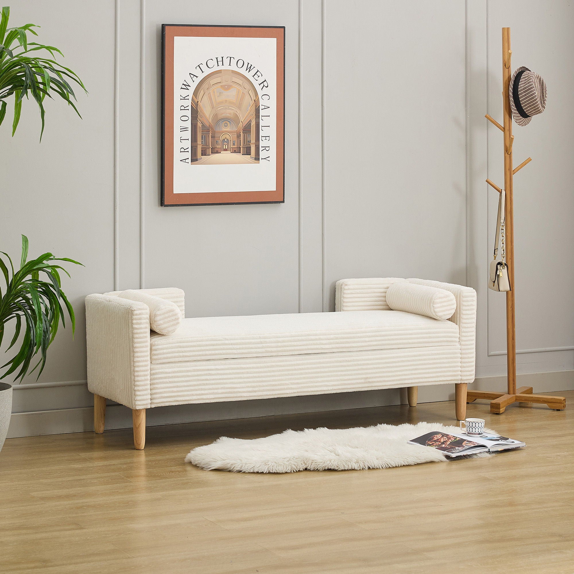 Upholstered Corduroy Flip Top Storage Bench For Living Room