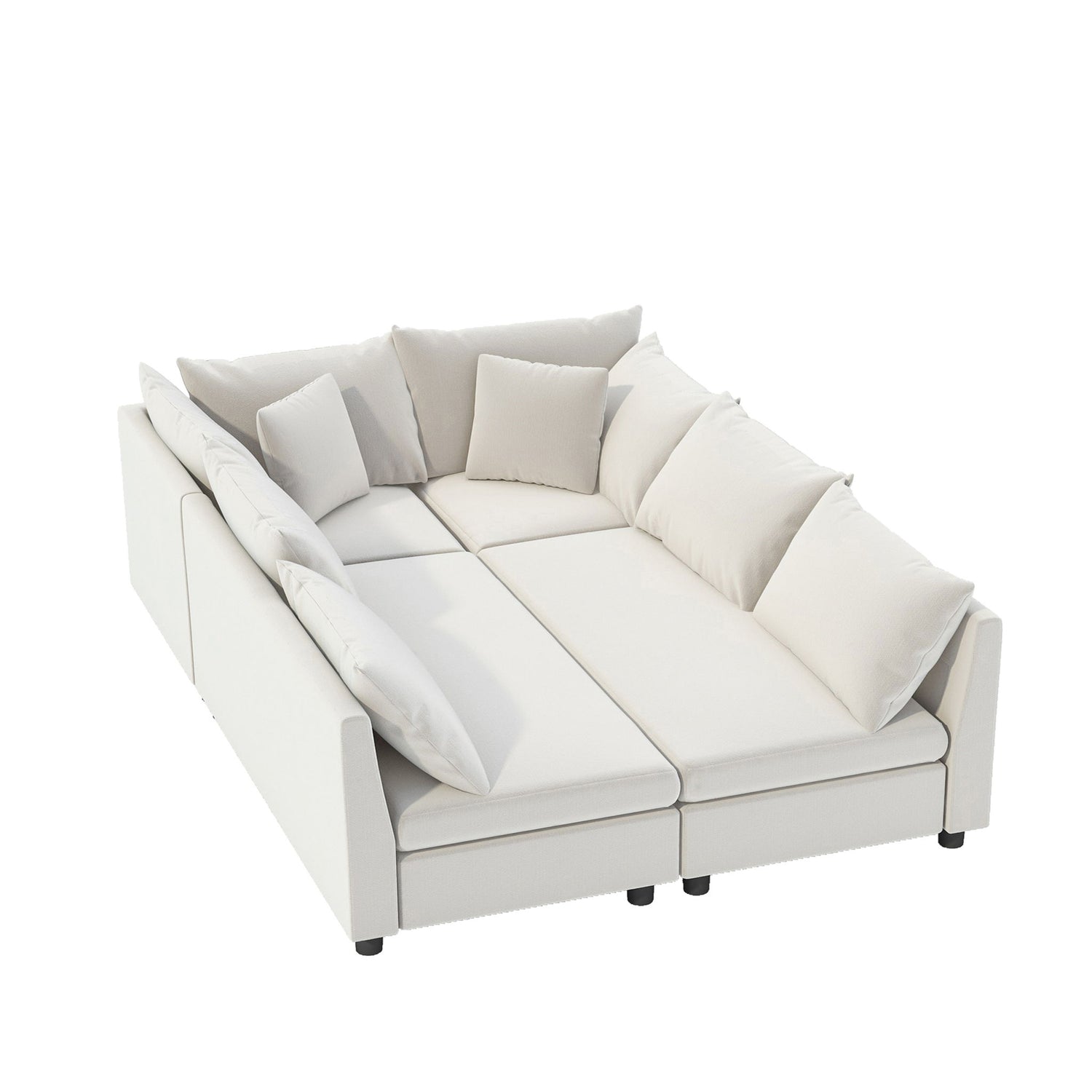 Modular Sectional Bed Couch Set With Pillows Free Combination, Minimalist Style Oversized 6 Seat Convertible Sofa