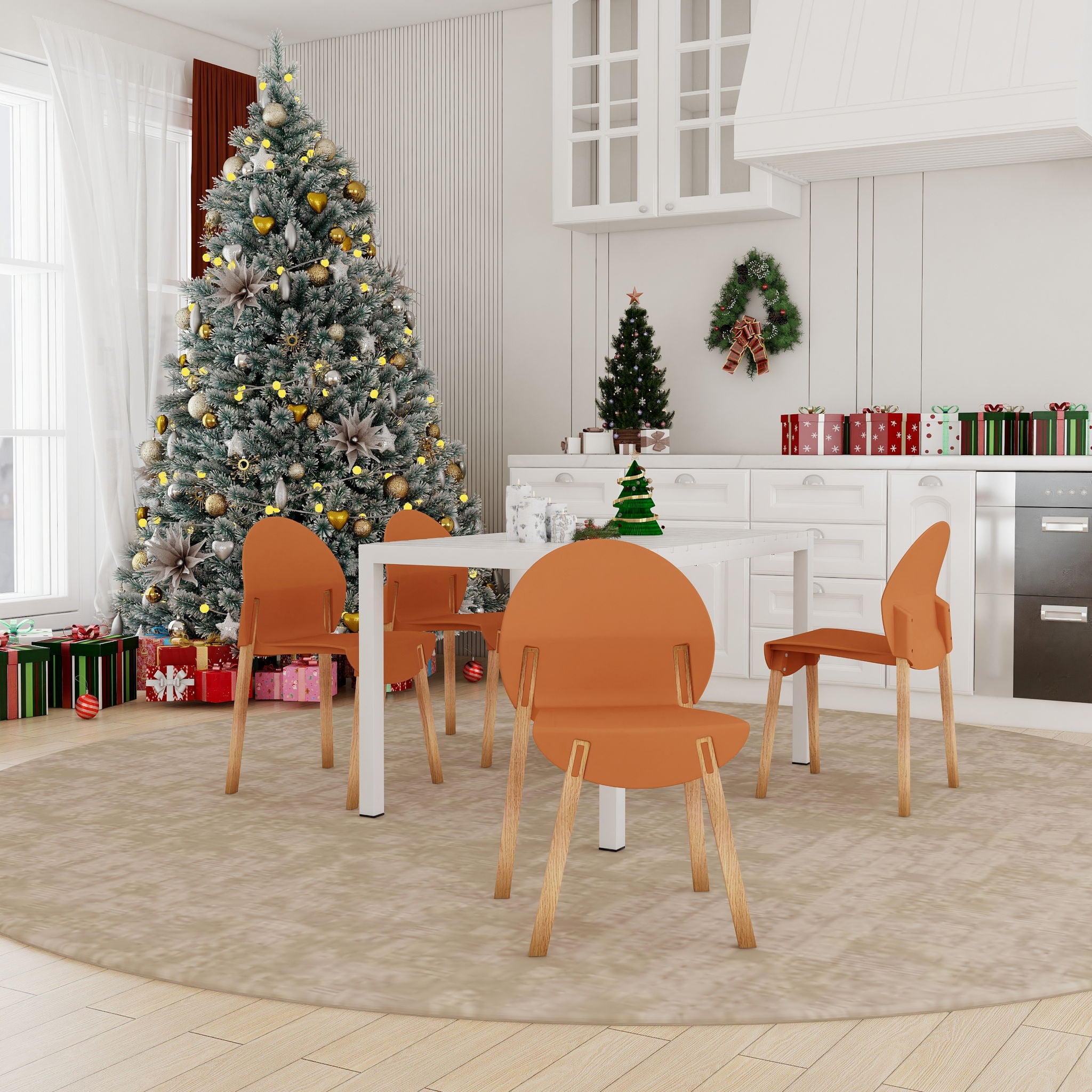 4 Piece Set Of Single Chairs With Long Table