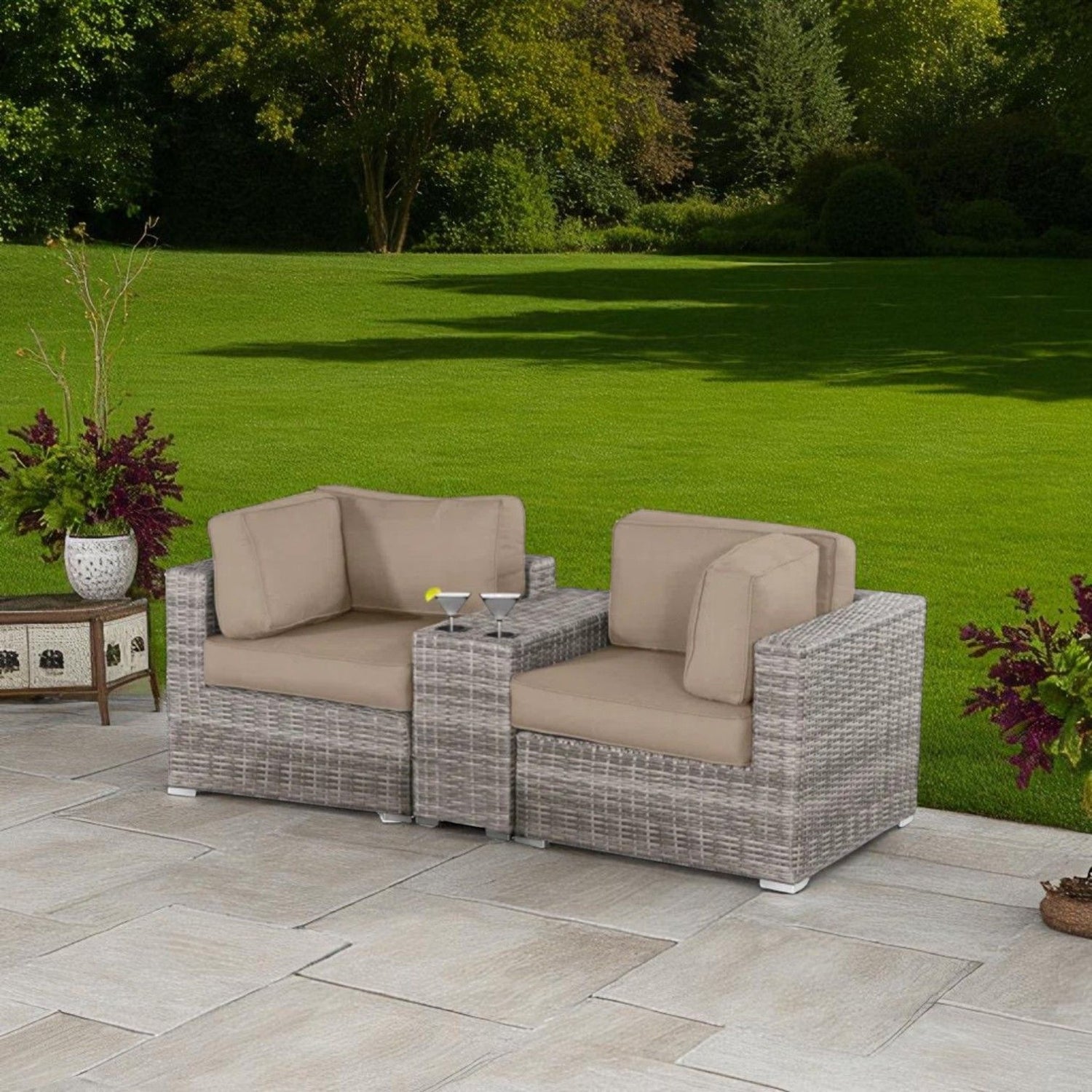 Handcrafted Outdoor Loveseat With Wicker Seating