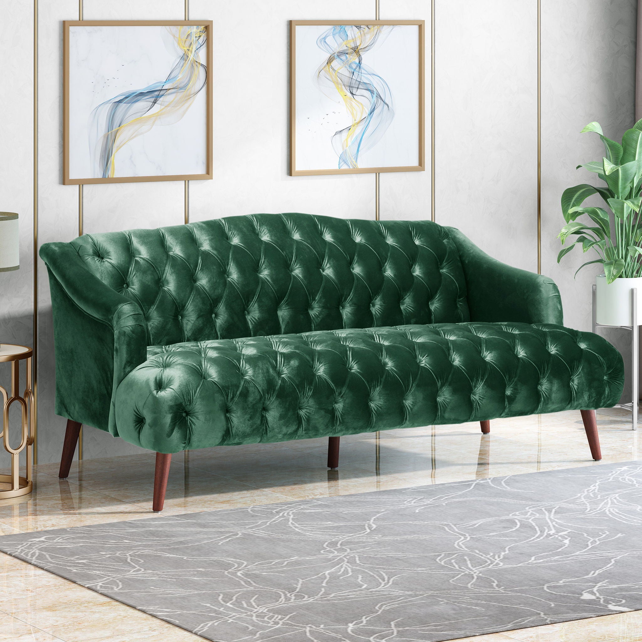Comfy 3 Seat Sofa With Wooden Legs, For Living Room And Study - Emerald