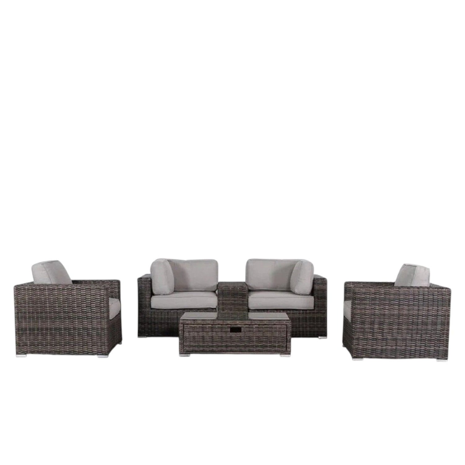 Wicker Seating Group Set With Table And Cushions