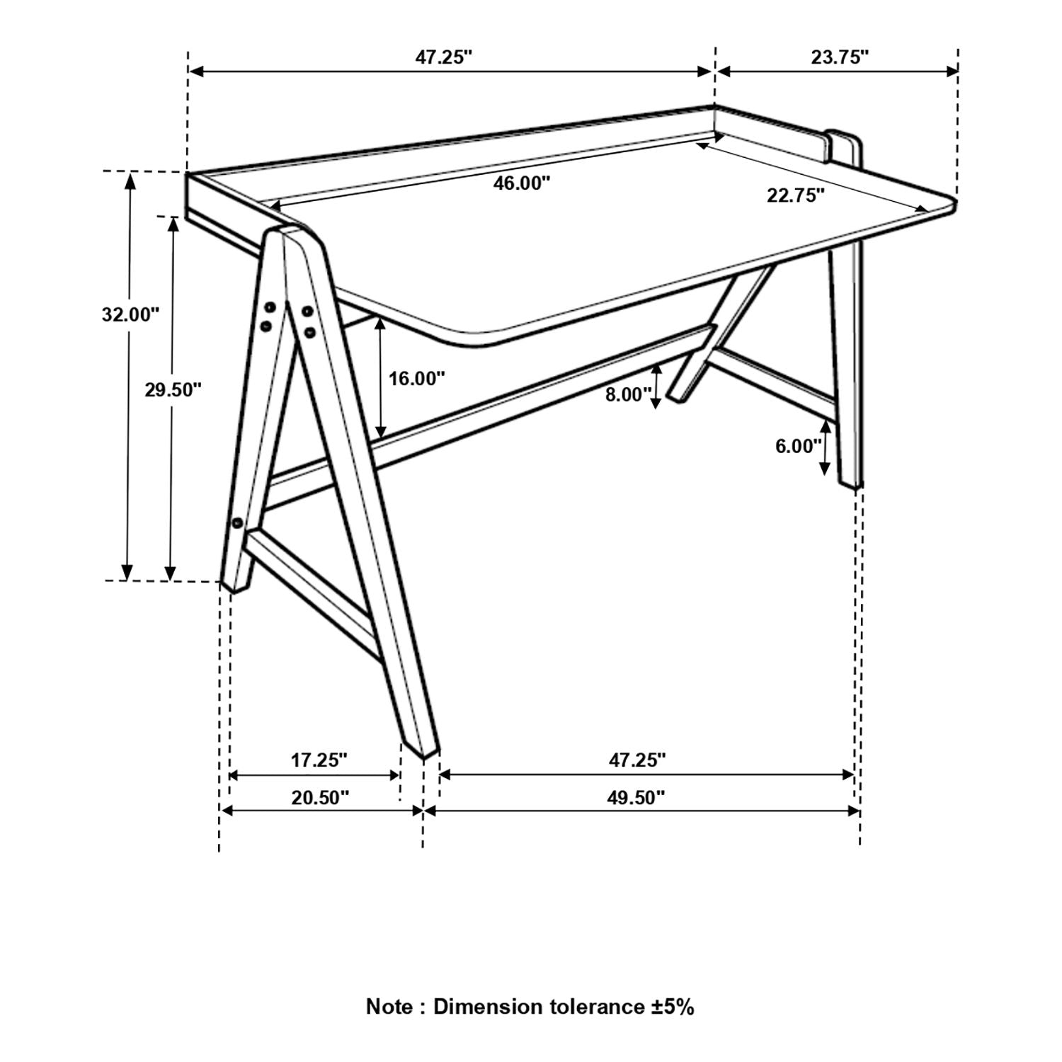 Industrial Writing Desk With Dual USB Ports - Brown