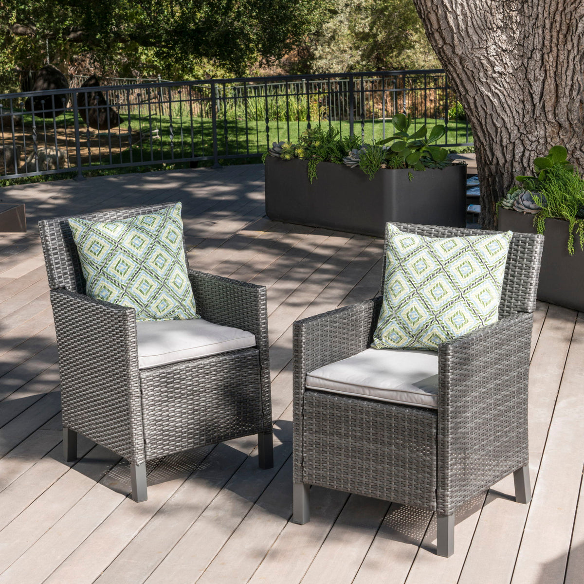 Outdoor Rattan Dining Chair With Straight Legs And Sloped Arms