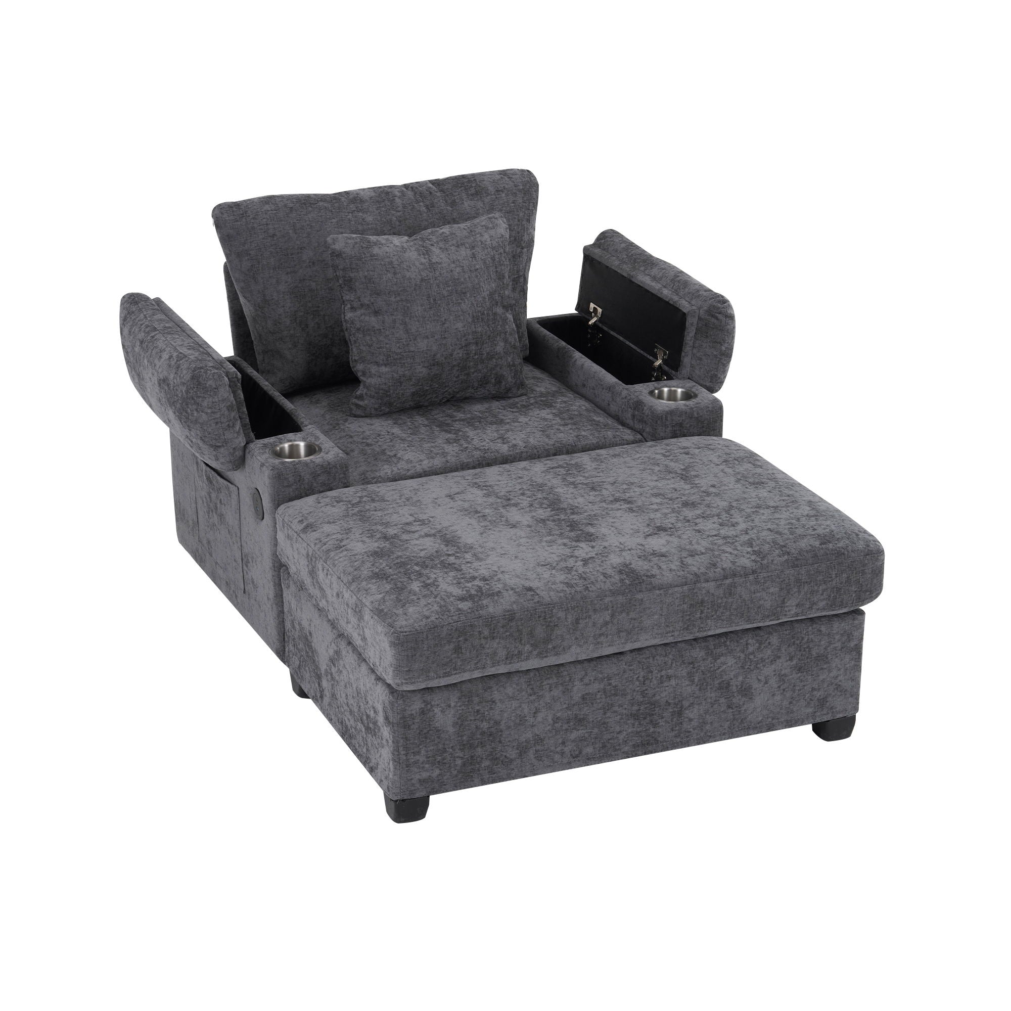 Modern Oversized Chair With Ottoman, Cupholders And USB Charging Ports