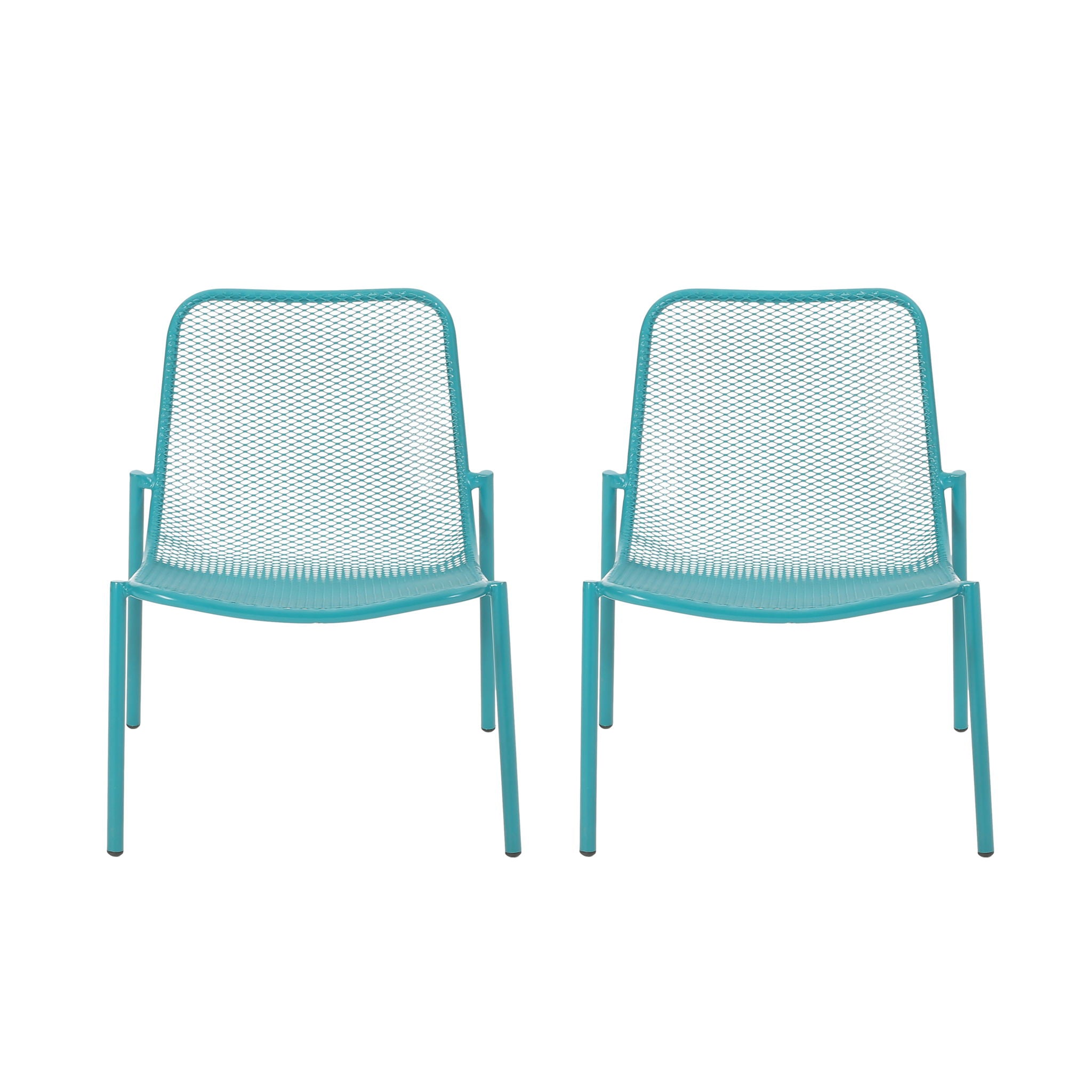 Outdoor Iron Chair With Mesh Design - Teal