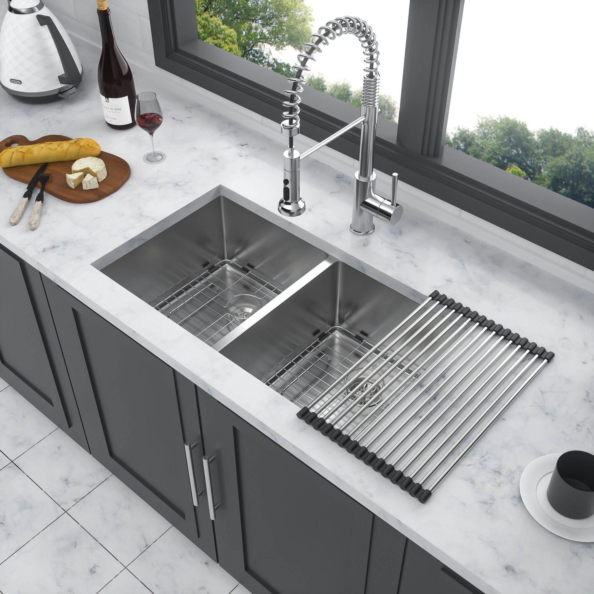 Modern Double Bowl Undermount Kitchen Sink 50 / 50 Design Stainless Steel