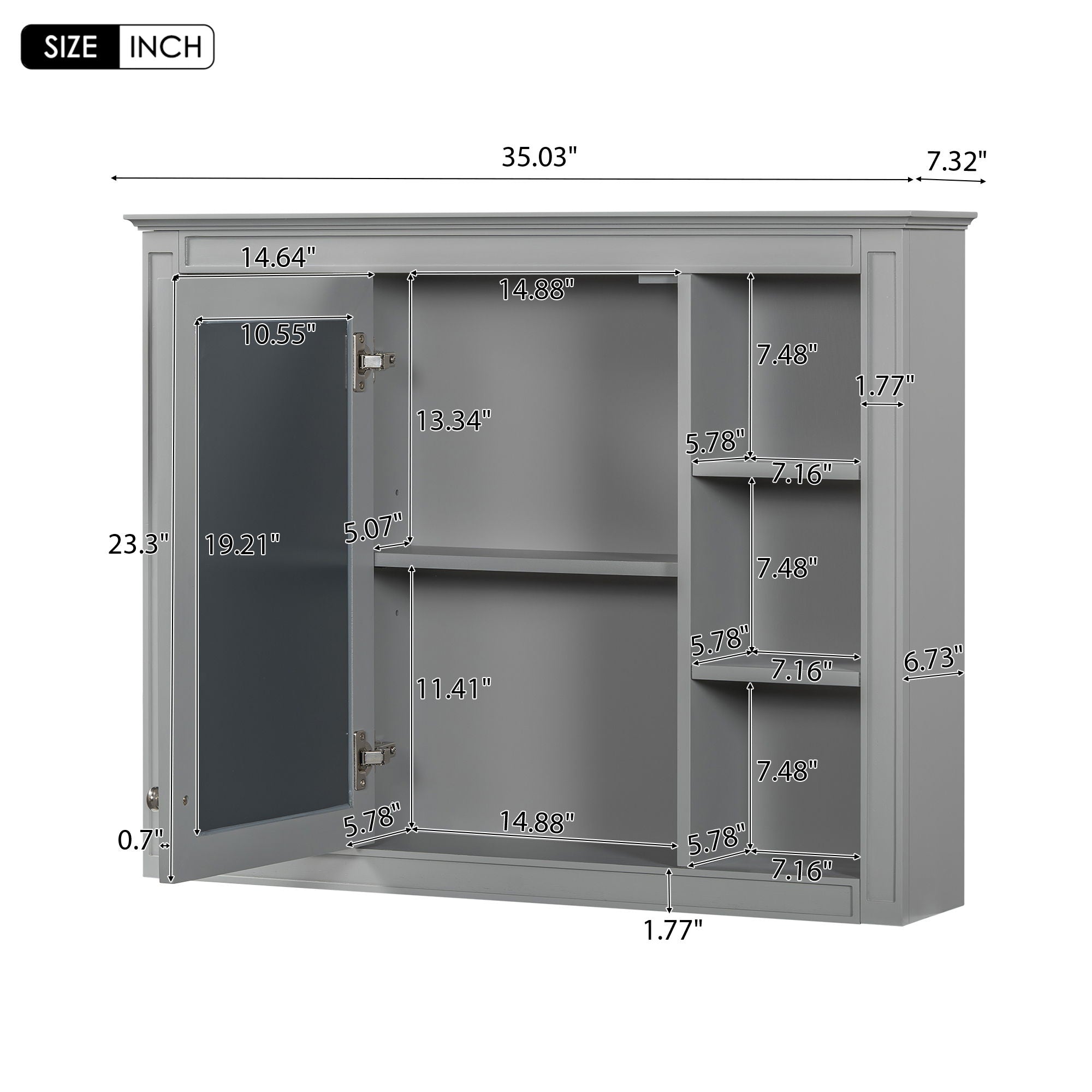 Wall Mounted Medicine Cabinet With Mirror, Storage Cabinet Featuring 6 Open Shelves And Adjustable Interior