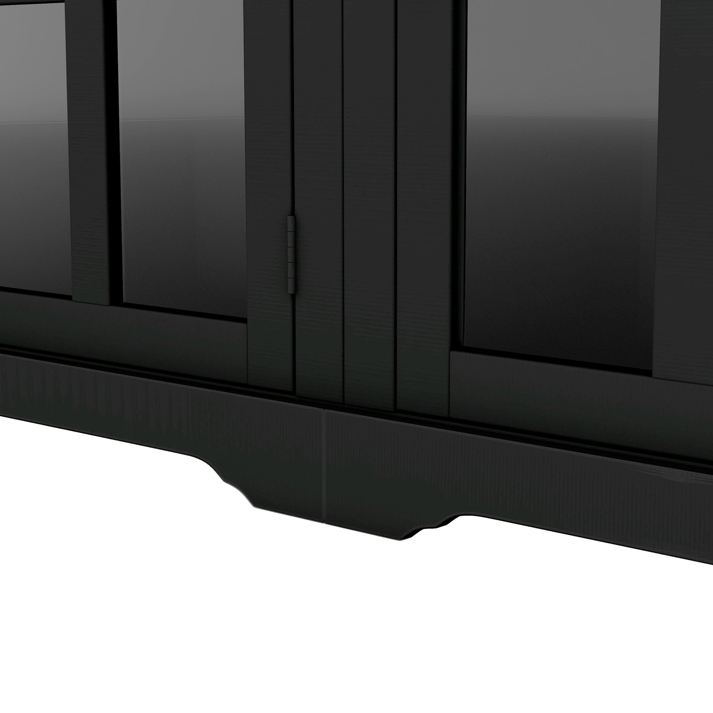 Entertainment Wall Unit with Bridge, Modern TV Console Table for TVs Up to 70" Multifunctional TV Stand with Tempered Glass Door Black