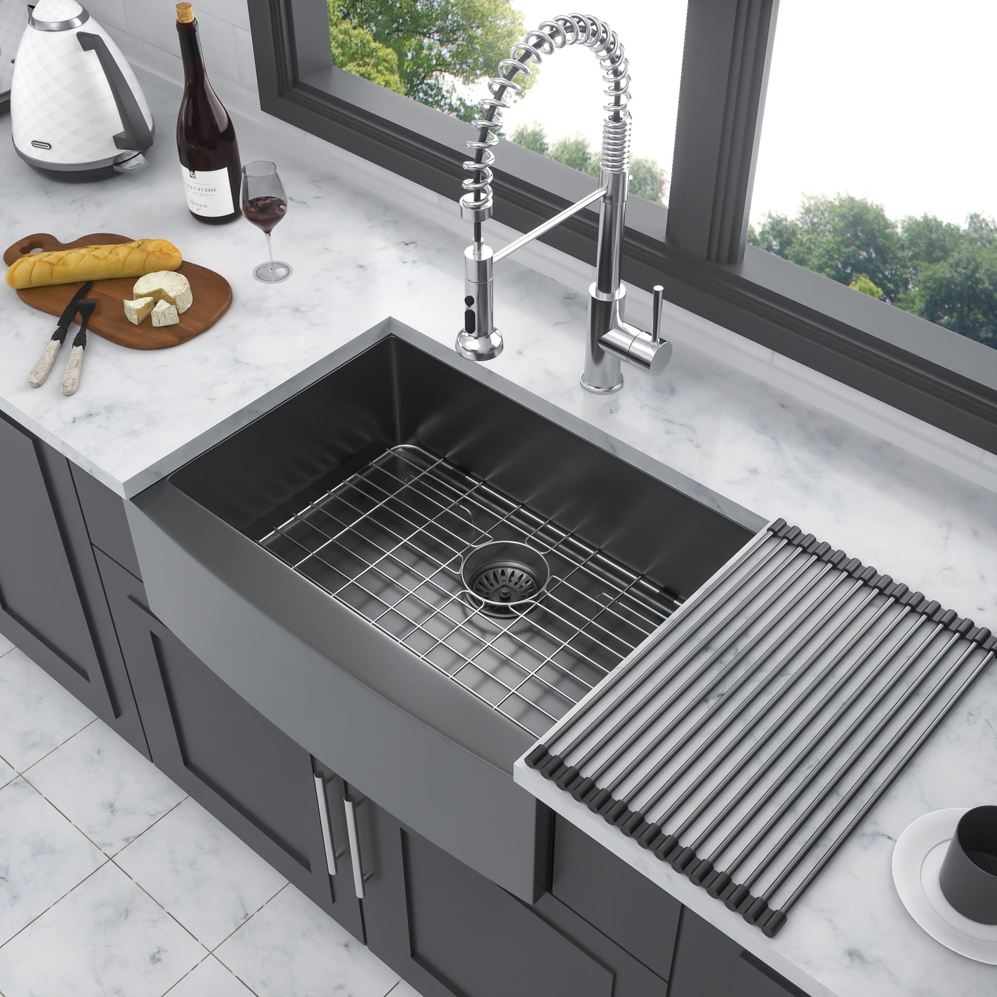 Farmhouse Kitchen Sink, Stainless Steel, Apron Front