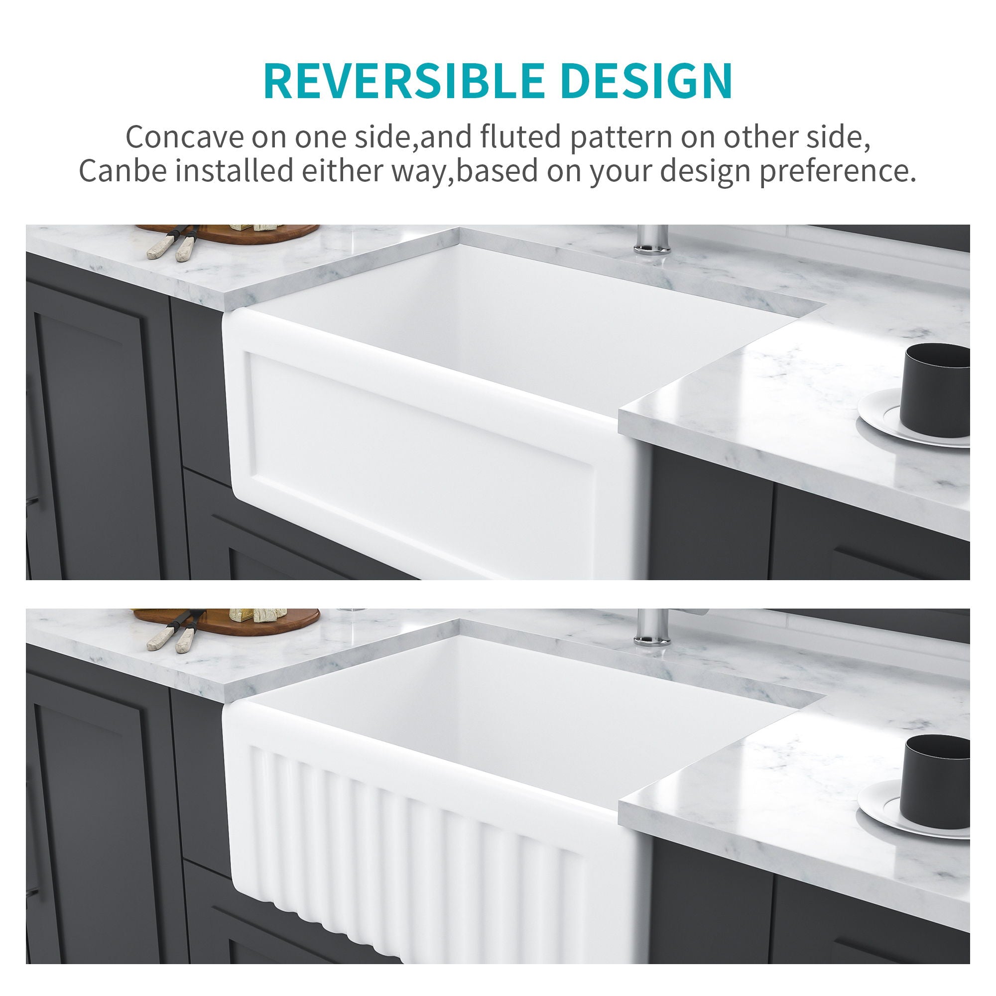 Apron Front Reversible Single Bowl Kitchen Sink & Grid And Strainer