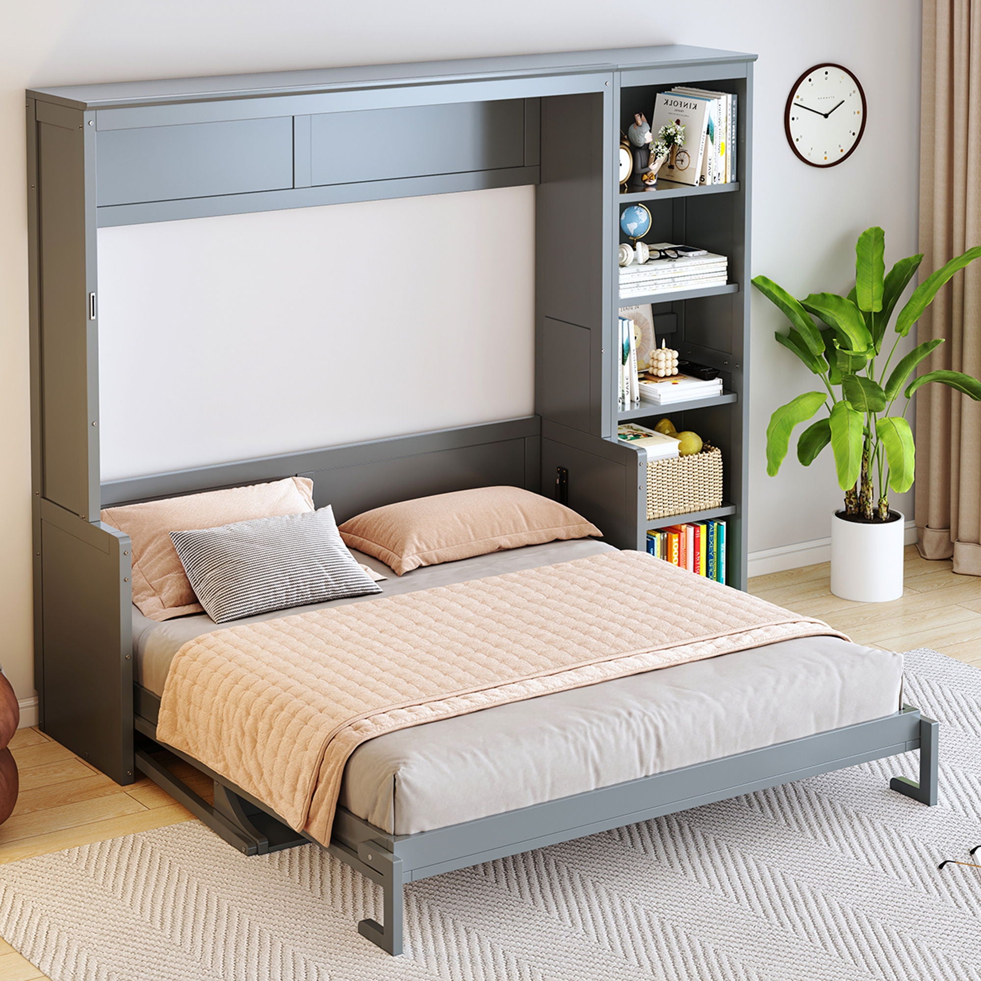 Sturdy Murphy Bed With Desk And Bookshelf