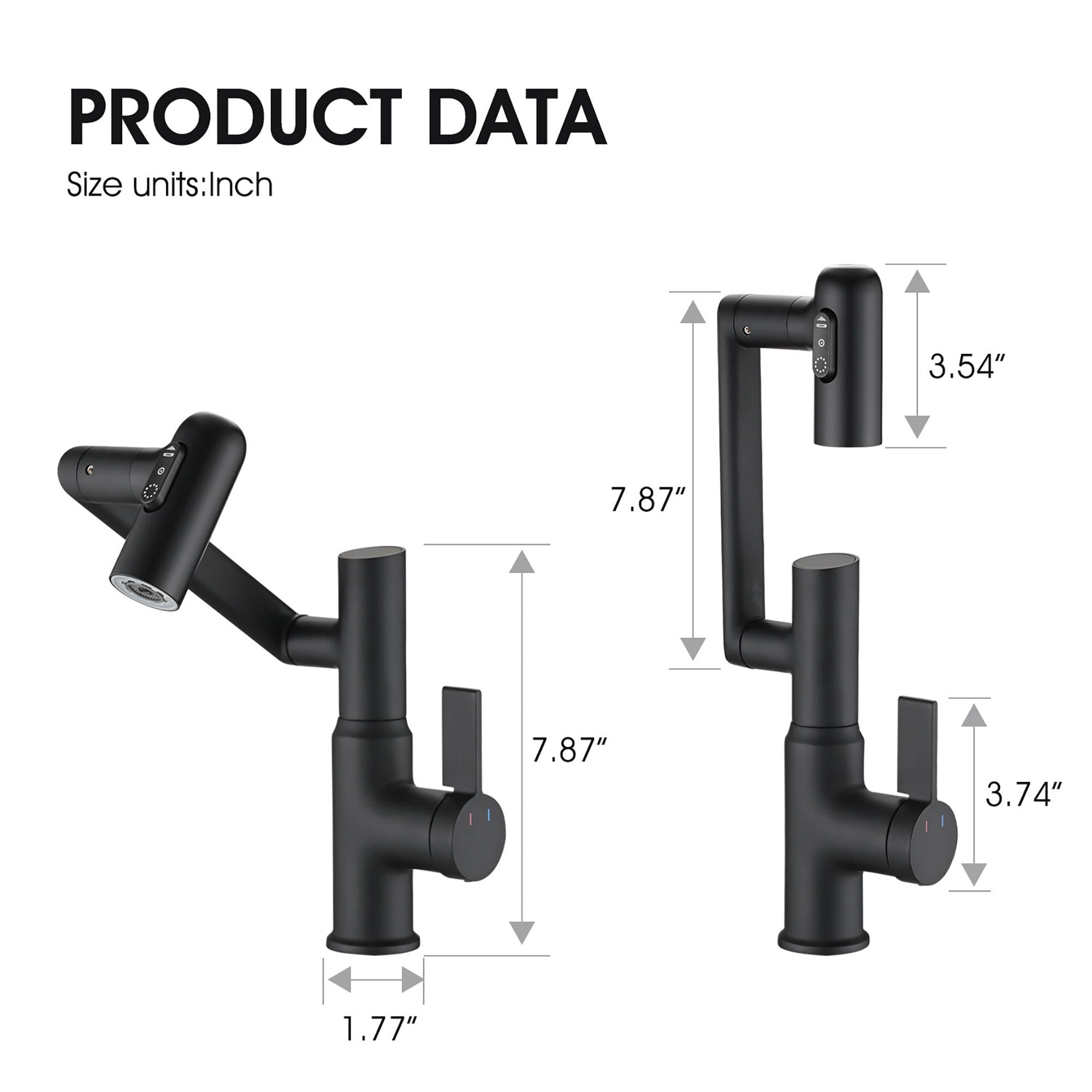 Bathroom Sink Faucet With Spray Function And Temperature Display, Anti Skid Switch, 360 Degree Rotary