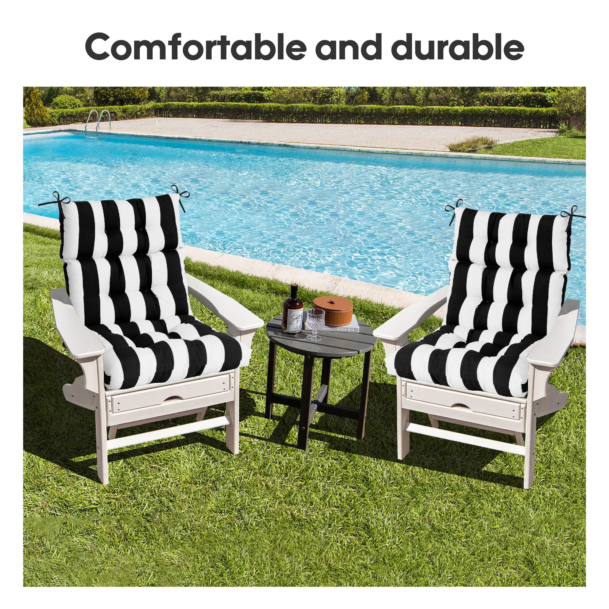 2 Piece High Back Patio Chair Cushion Set, Tufted Adirondack And Rocking Chair Cushions